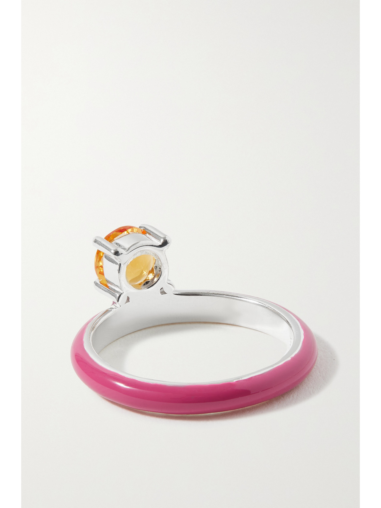 Fry Powers Unicorn Rainbow Sterling Silver, Enamel And Citrine Ring In Pink