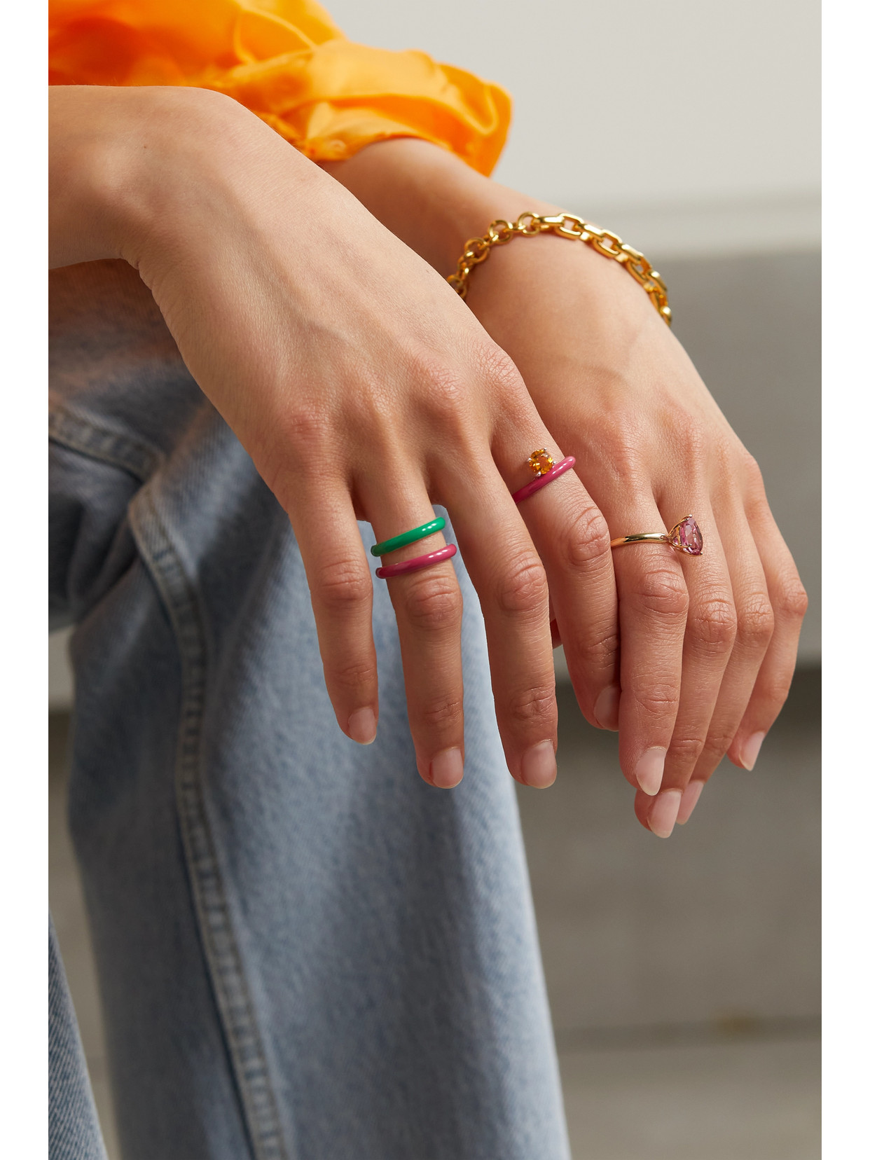 Fry Powers Unicorn Rainbow Sterling Silver, Enamel And Citrine Ring In Pink