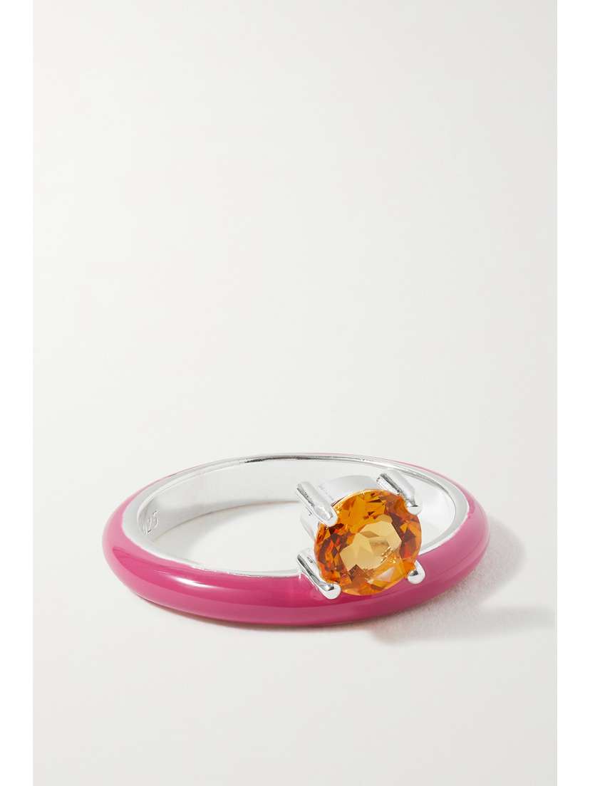 Fry Powers Unicorn Rainbow Sterling Silver, Enamel And Citrine Ring