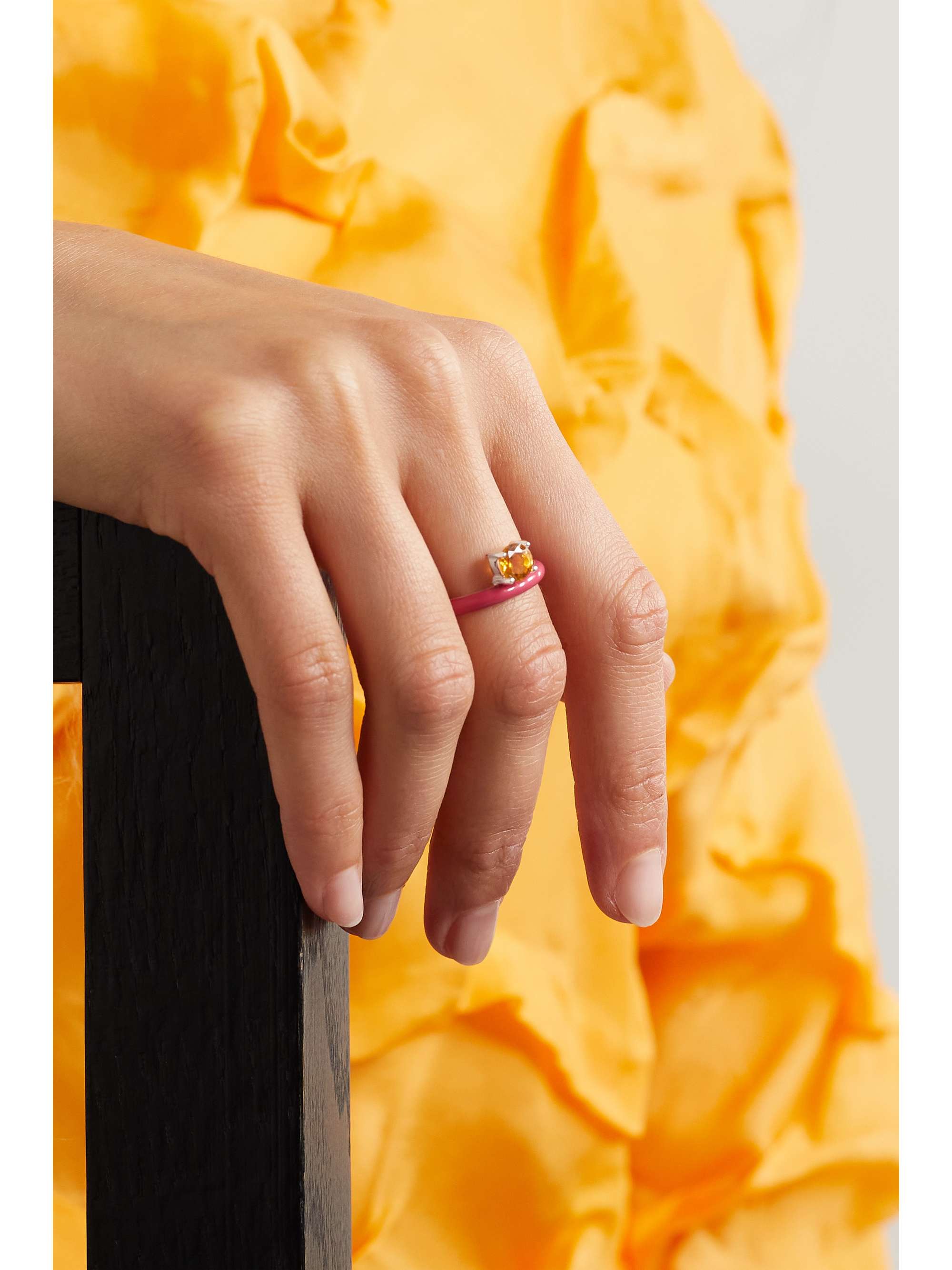 FRY POWERS Unicorn Rainbow sterling silver, enamel and citrine ring