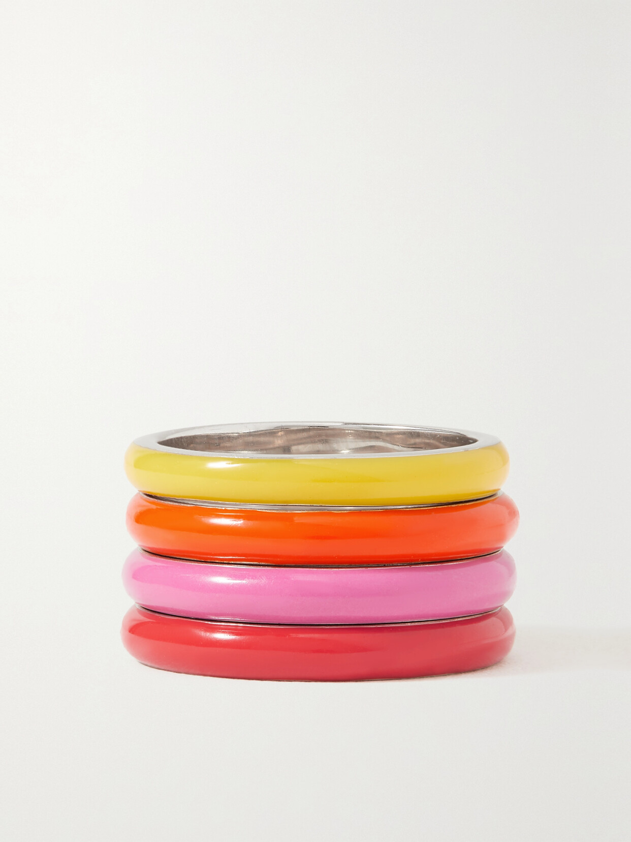 Fry Powers The Warm Set Unicorn Rainbow Set Of Four Sterling Silver And Enamel Rings In Red