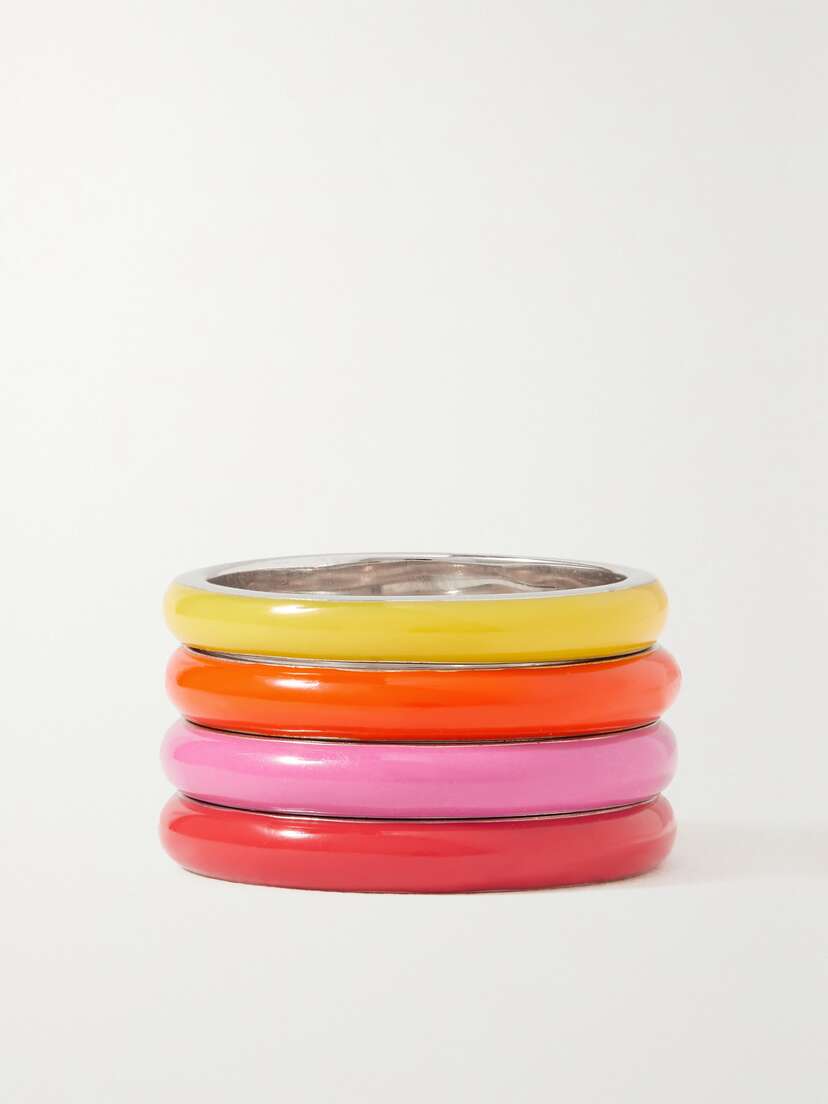 Fry Powers The Warm Set Unicorn Rainbow Set Of Four Sterling Silver And Enamel Rings