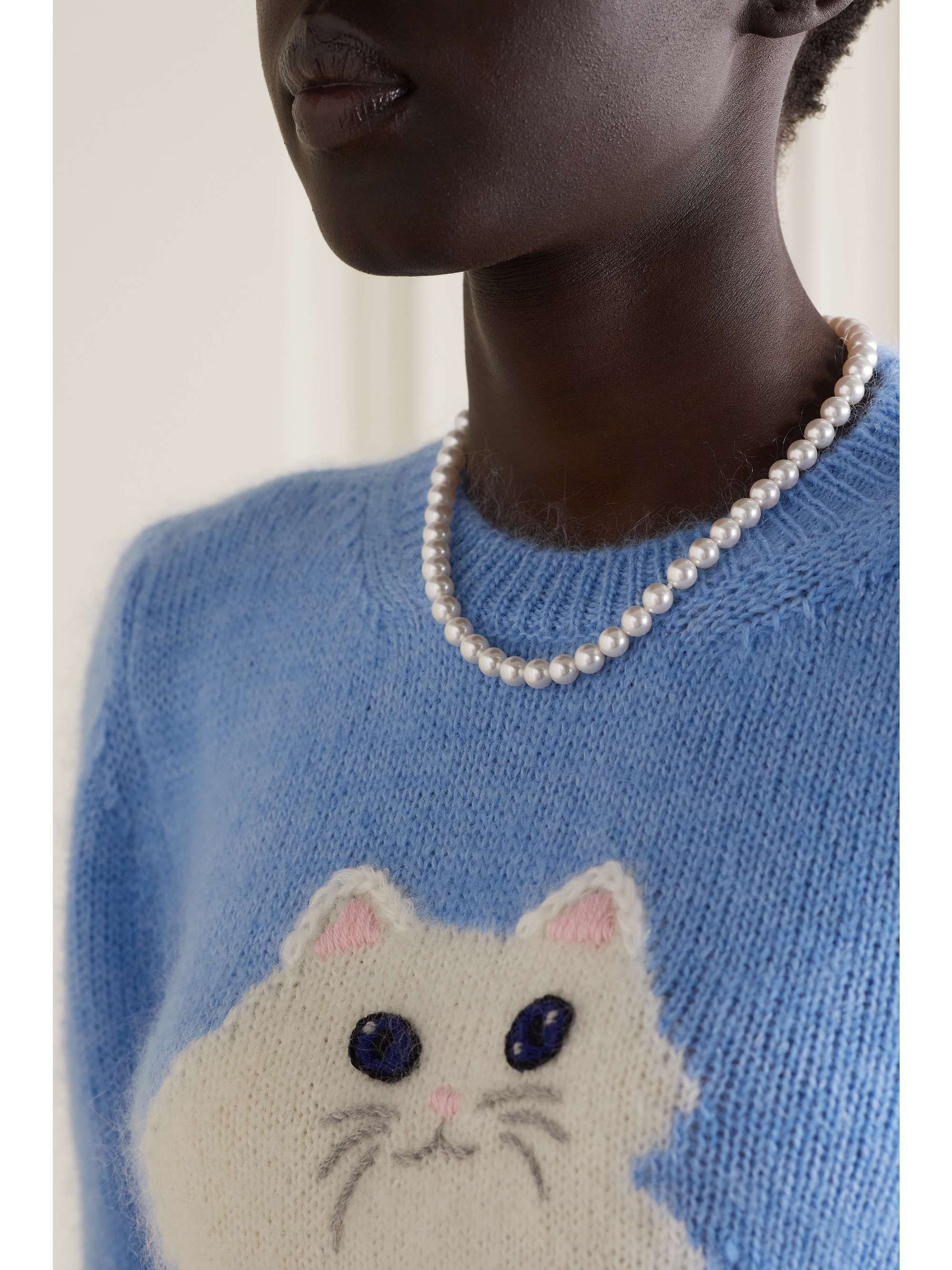 ALESSANDRA RICH Silver-tone, faux pearl and crystal necklace