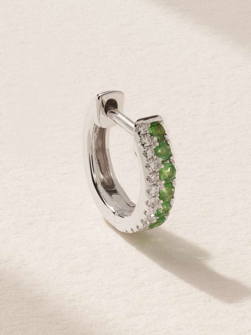 Roxanne First White Gold, Garnet And Diamond Single Hoop Earring -  - One size