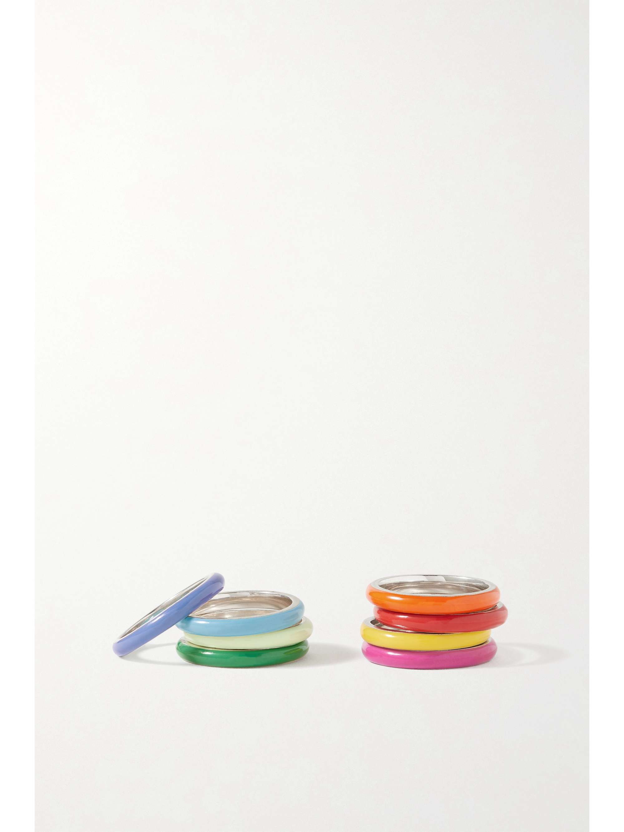 FRY POWERS The Complete Set Unicorn Rainbow Set aus acht Ringen aus Sterlingsilber mit Emaille