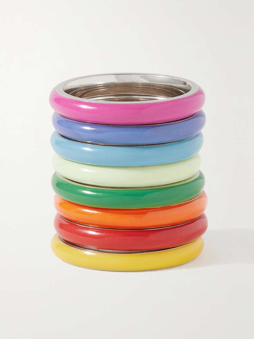 Fry Powers The Complete Set Unicorn Rainbow Set Of Eight Sterling Silver And Enamel Rings