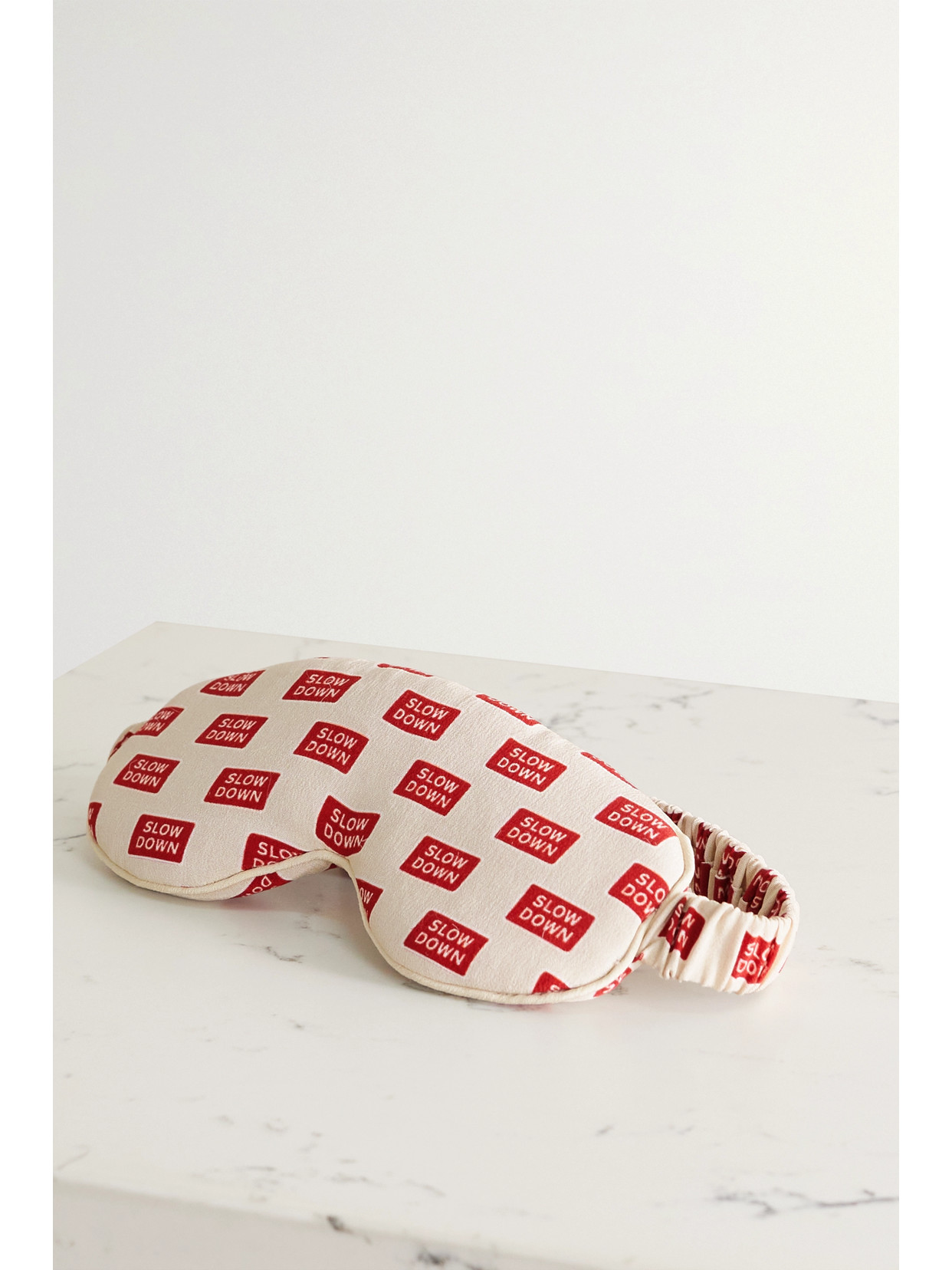 Anya Hindmarch Slow Down Printed Silk-crepe Eye Mask In Off-white