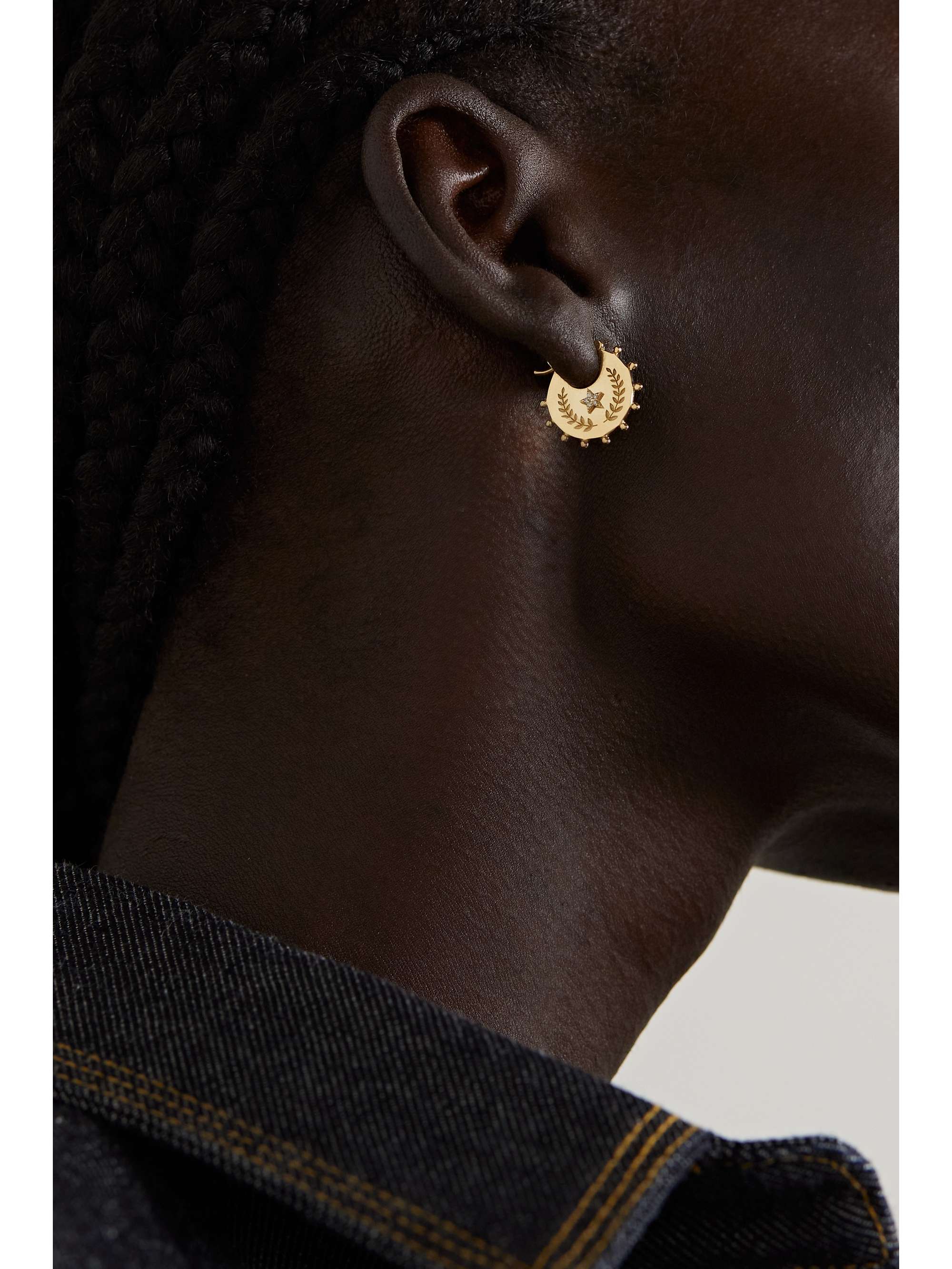 FOUNDRAE Per Aspera Ad Astra 18-karat gold diamond single hoop earring