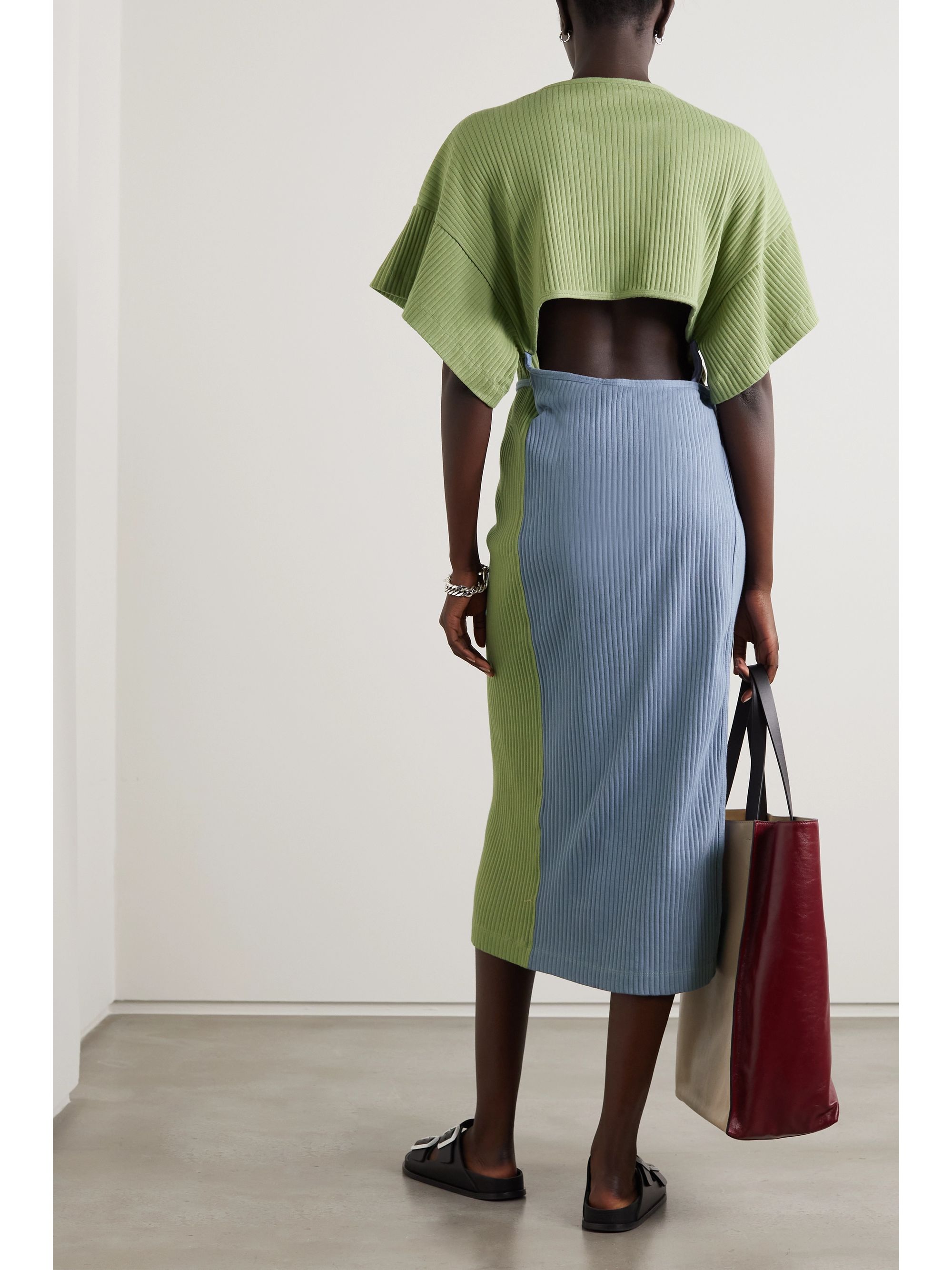 Mint Clair cutout two-tone ribbed organic cotton wrap midi dress | BASERANGE | NET-A-PORTER