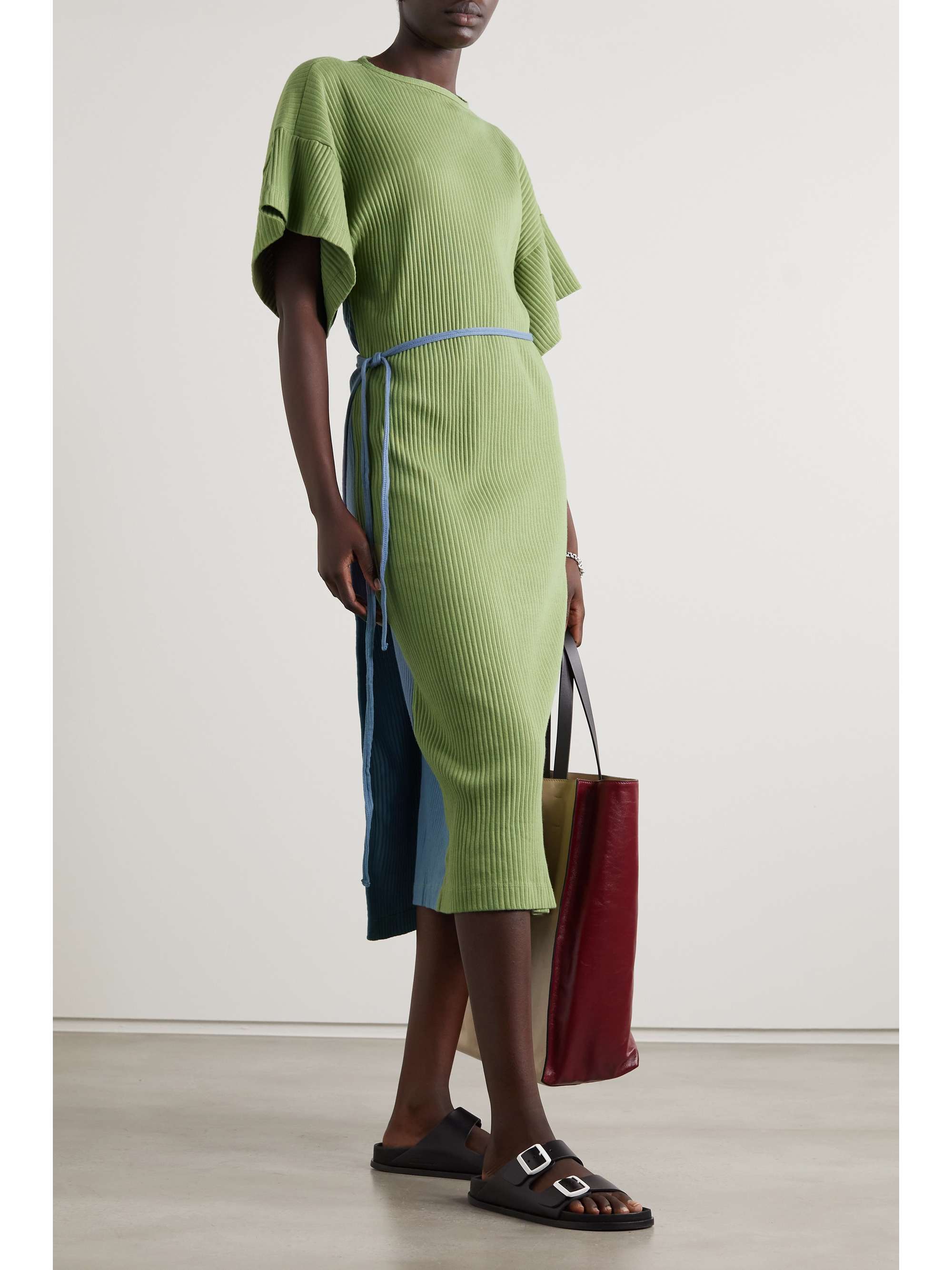 Mint Clair cutout two-tone ribbed organic cotton wrap midi dress | BASERANGE | NET-A-PORTER