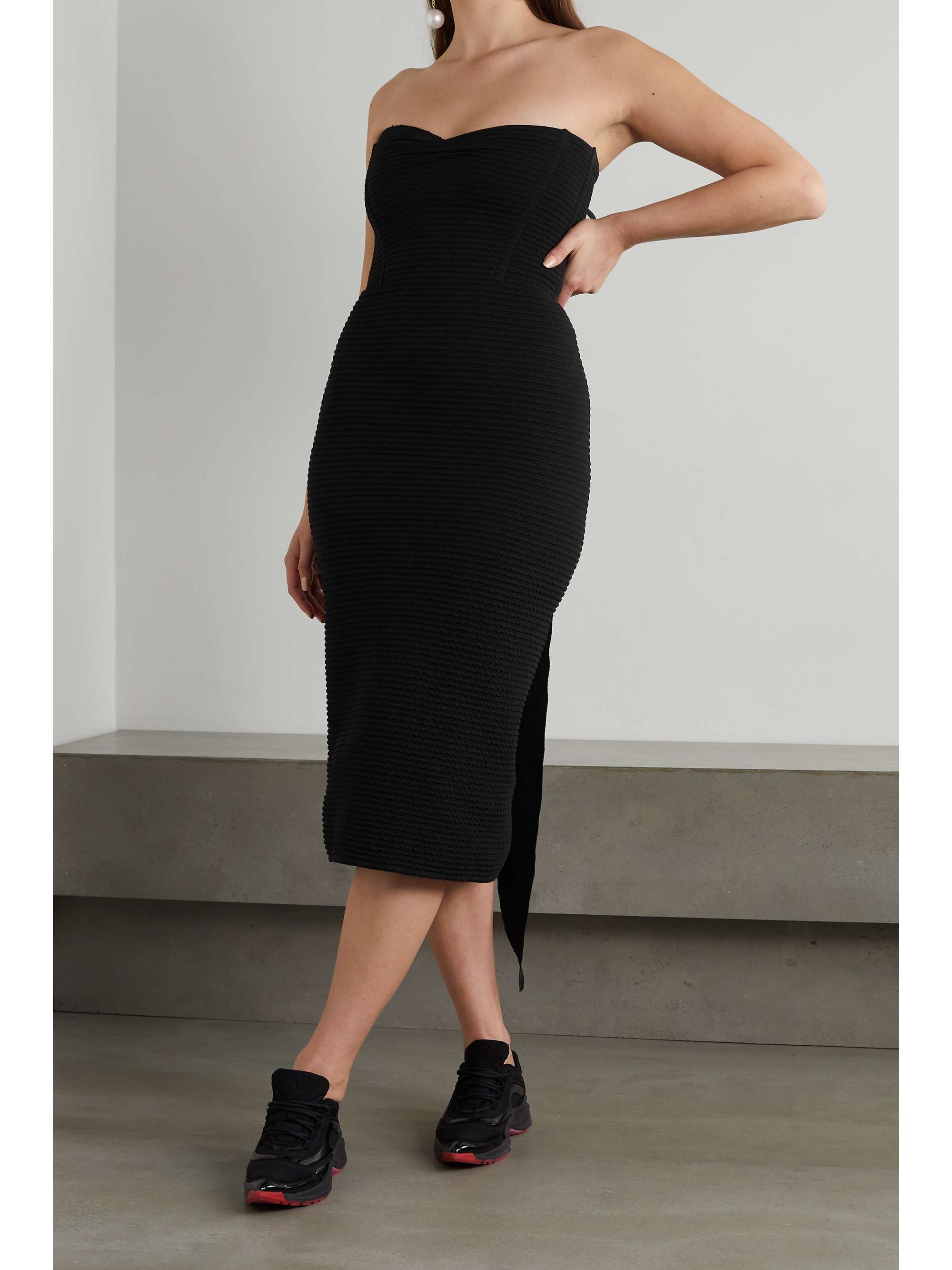 AZ FACTORY SuperTech-SuperChic strapless bow-detailed stretch-cloqué dress