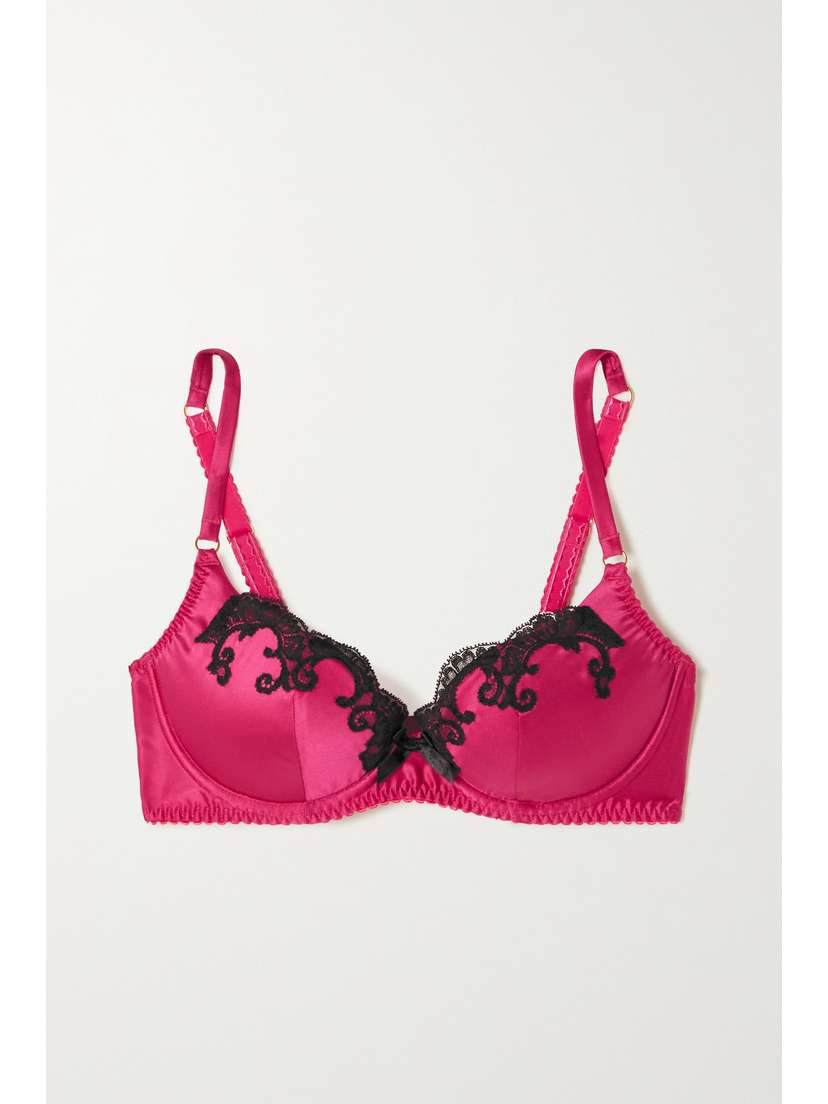 Agent Provocateur Molly Leavers Lace-trimmed Stretch-silk Satin Underwired Bra