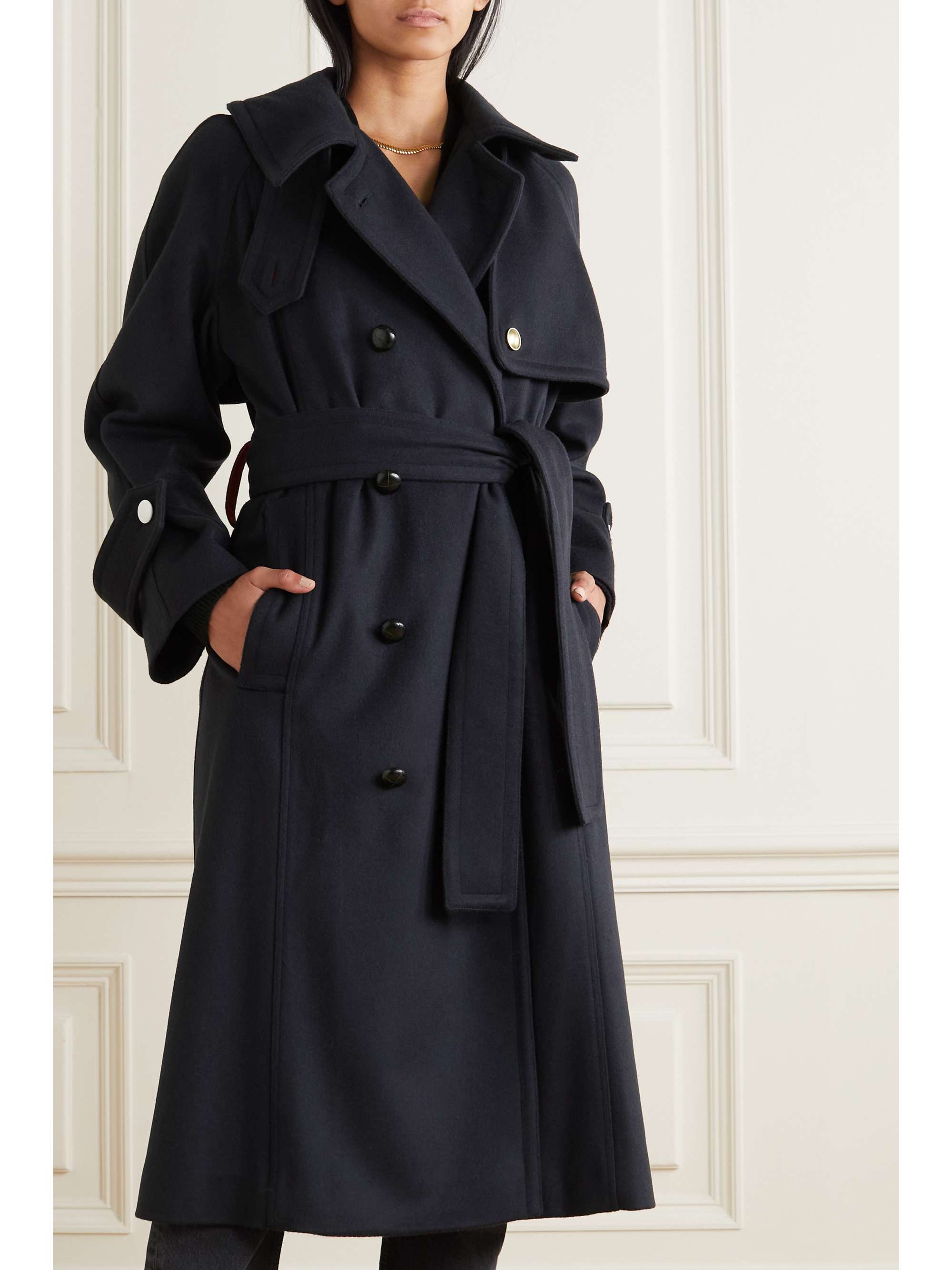 navy wool trench coat