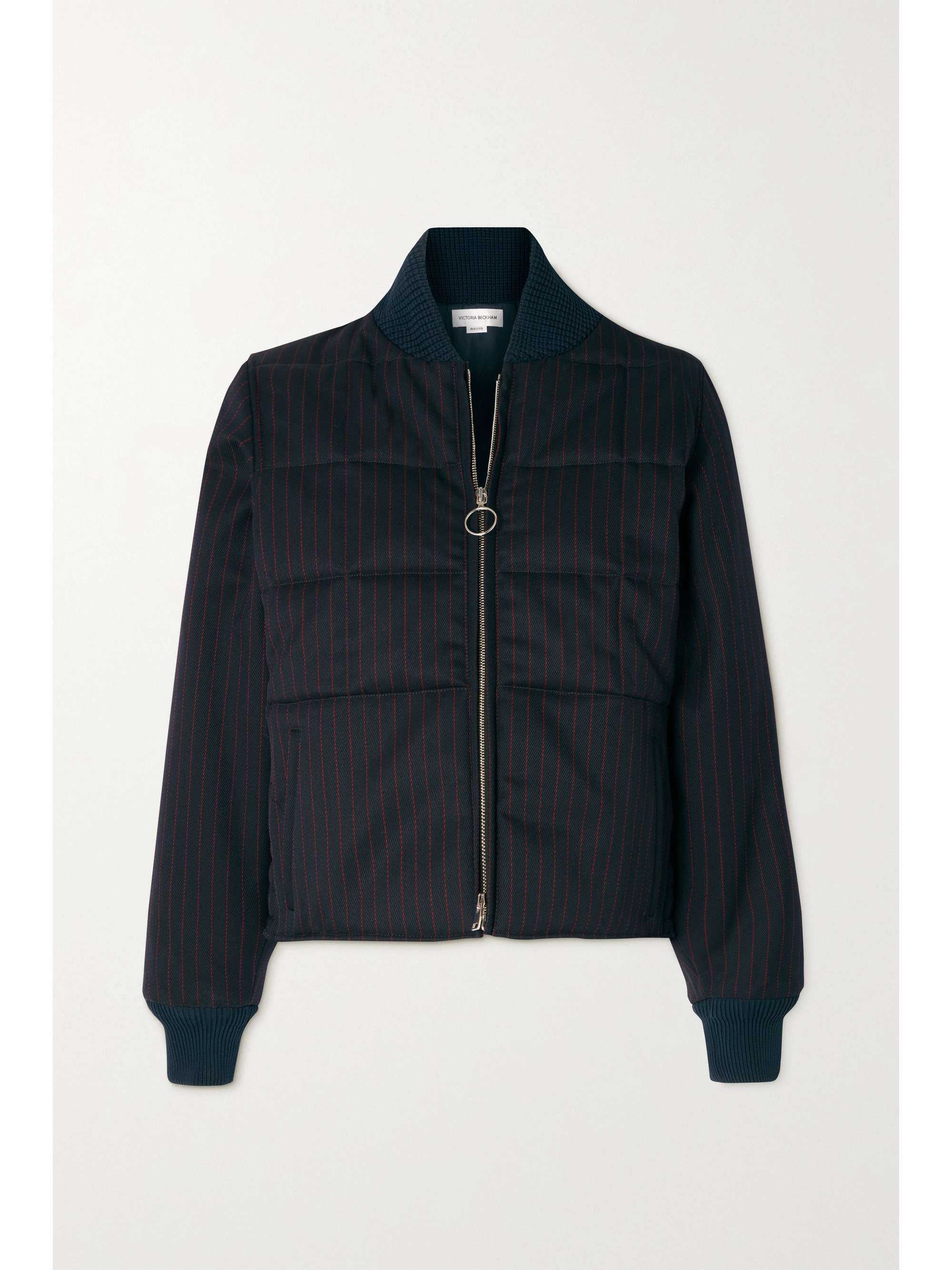VICTORIA BECKHAM Quilted pinstriped wool-twill bomber jacket