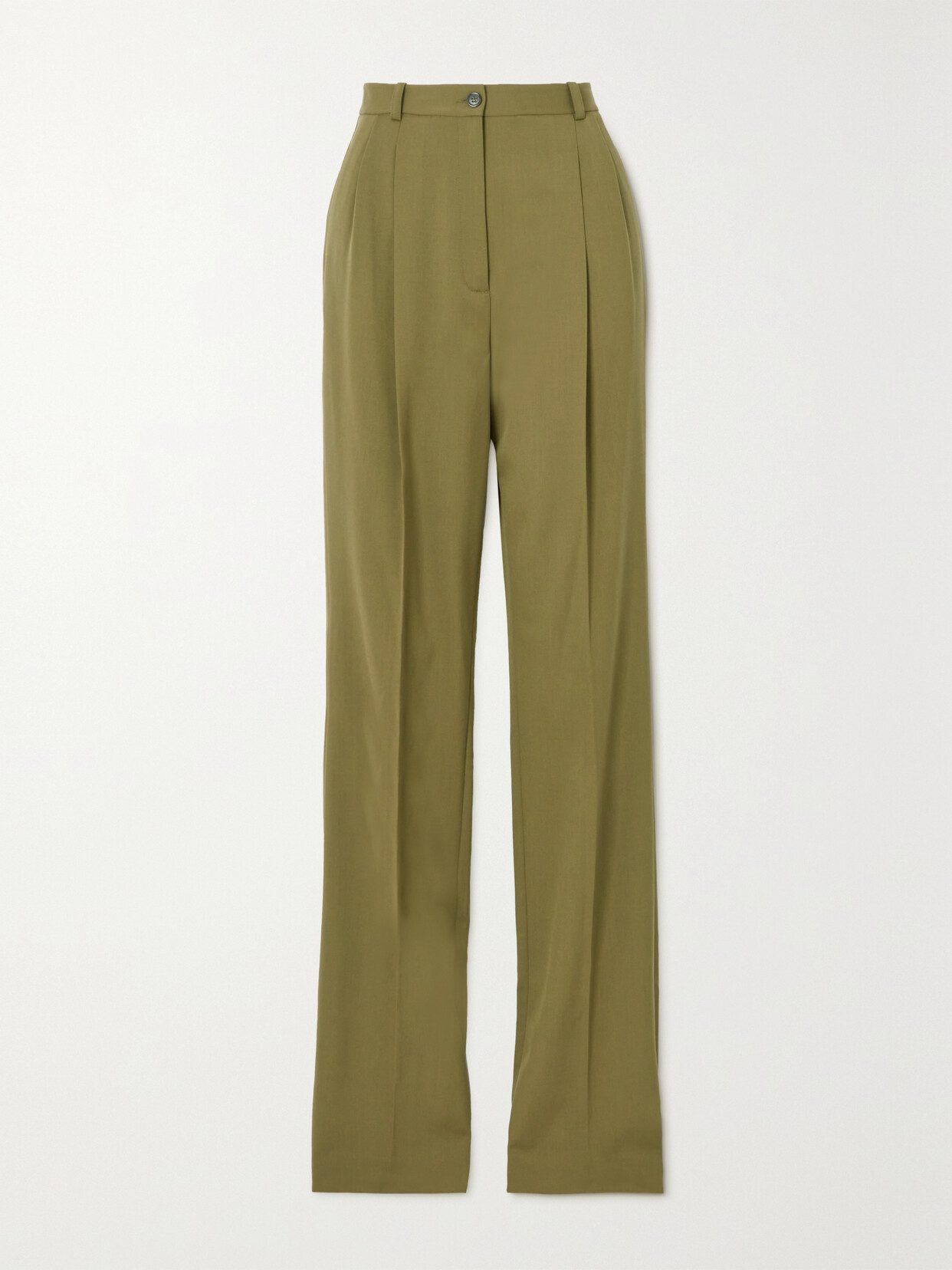 Michael Kors Mika Pleated Wool-blend Twill Straight-leg Pants In Green