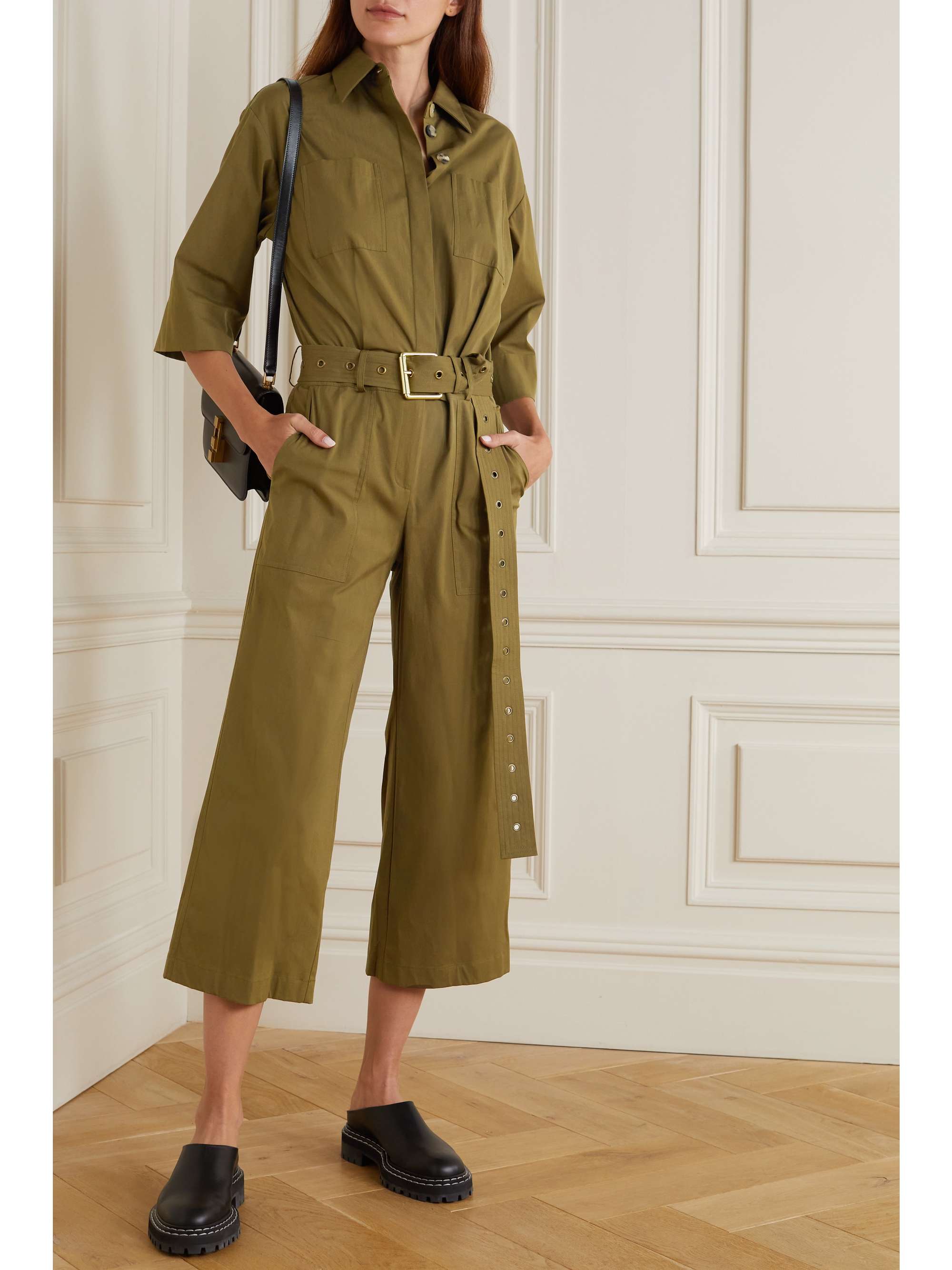 MICHAEL KORS COLLECTION 配腰带有机棉质混纺府绸连身裤