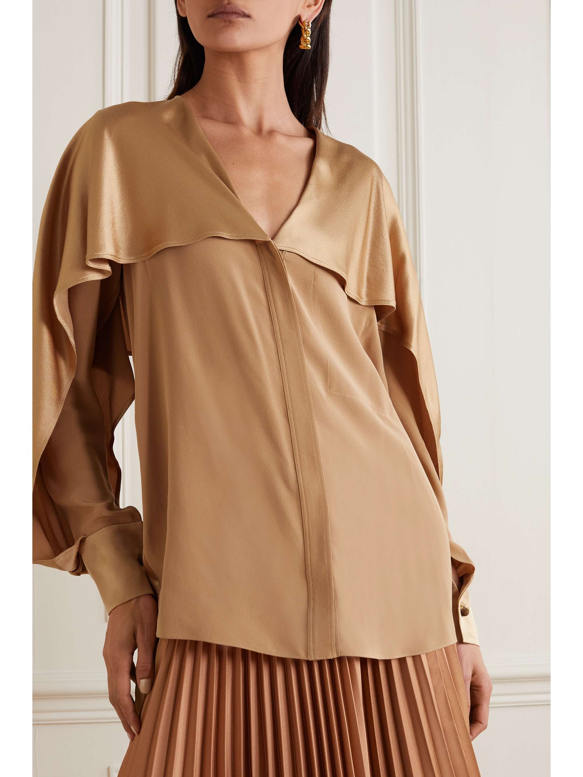 ROKSANDA Piera cape-effect silk crepe de chine and satin blouse