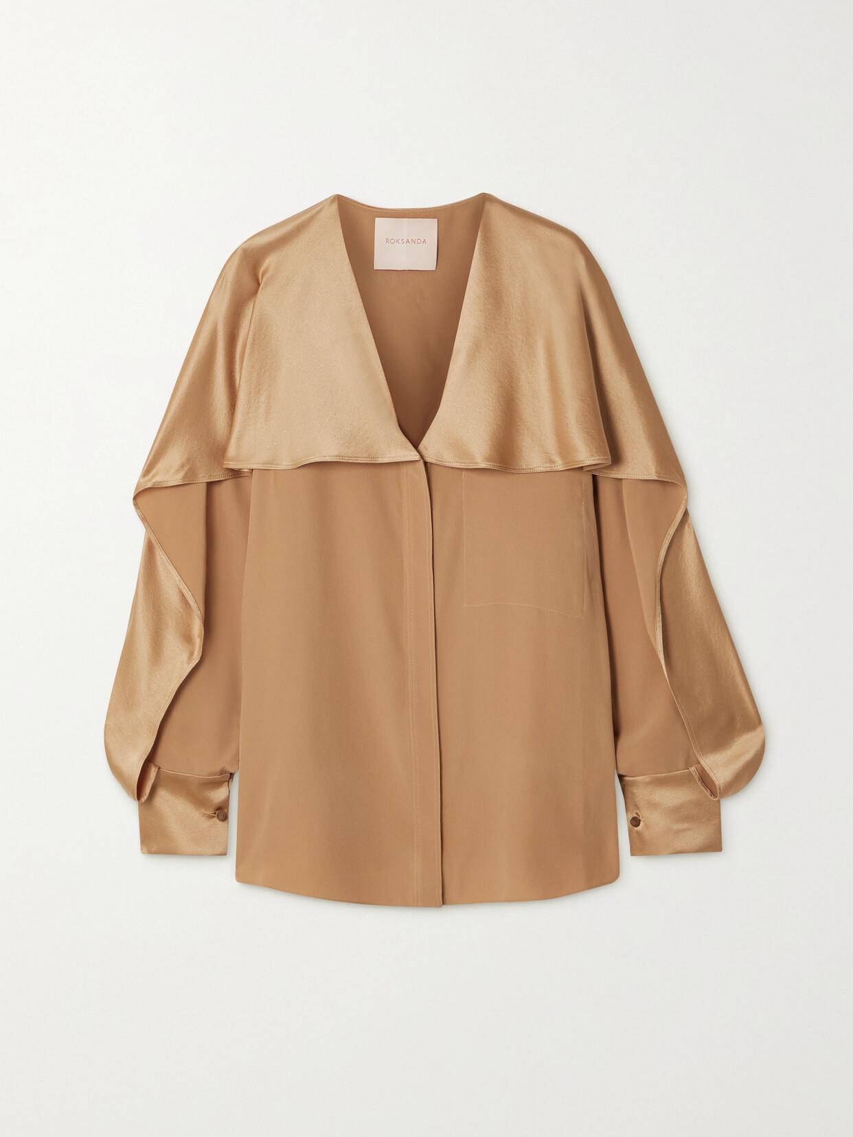 Roksanda Piera Cape-effect Silk Crepe De Chine And Satin Blouse - Brown