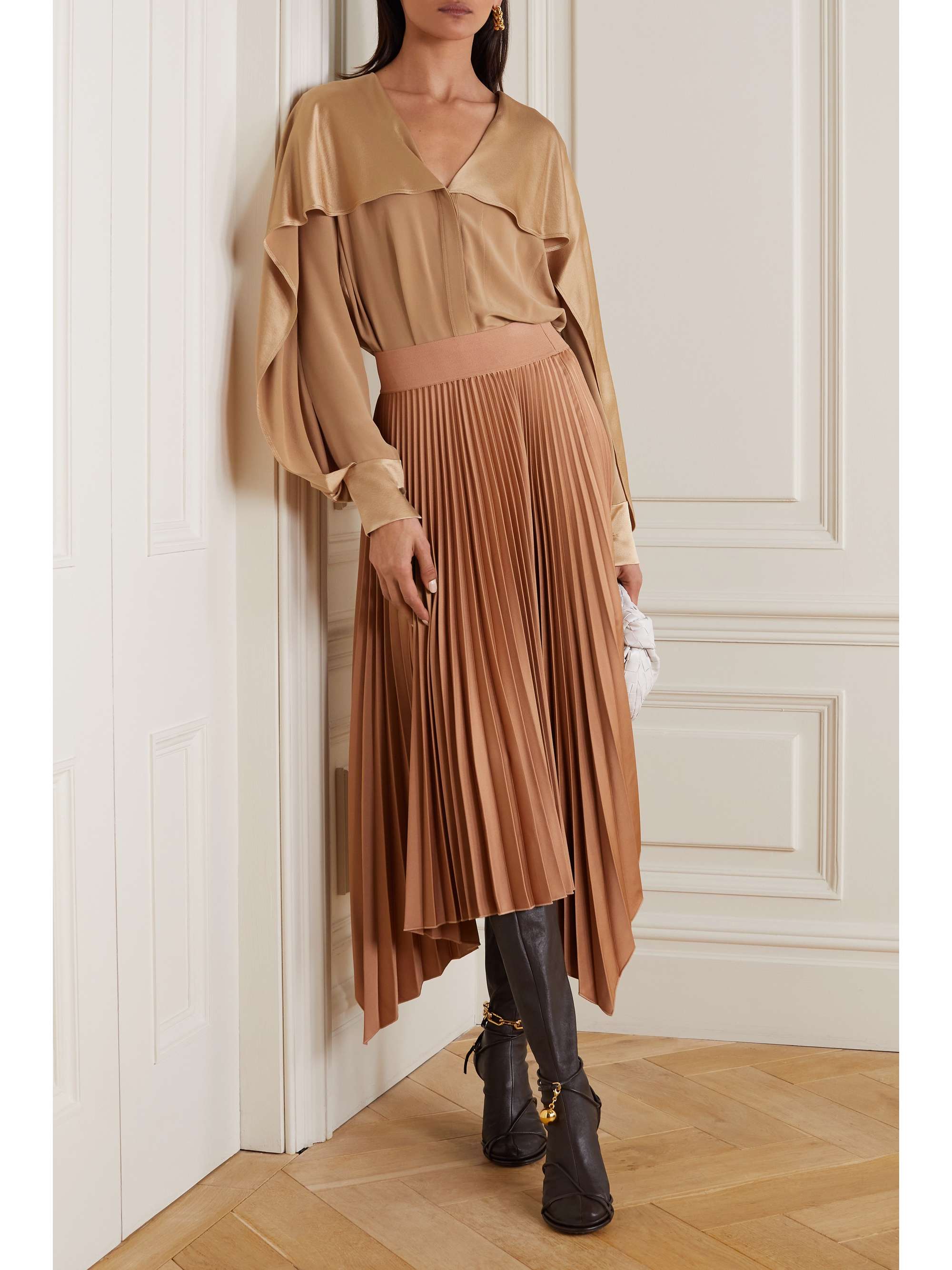 ROKSANDA Piera cape-effect silk crepe de chine and satin blouse
