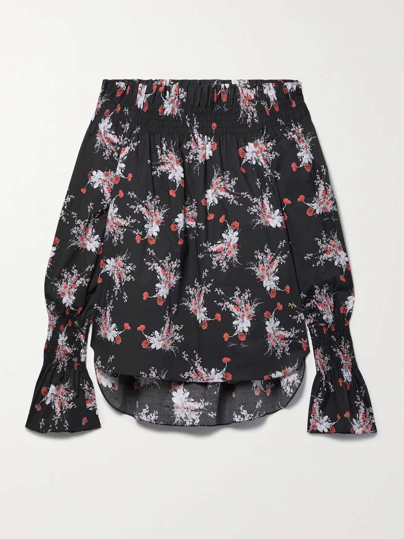 Adam Lippes Off-the-shoulder Shirred Floral-print Stretch-cotton Poplin Top - x large