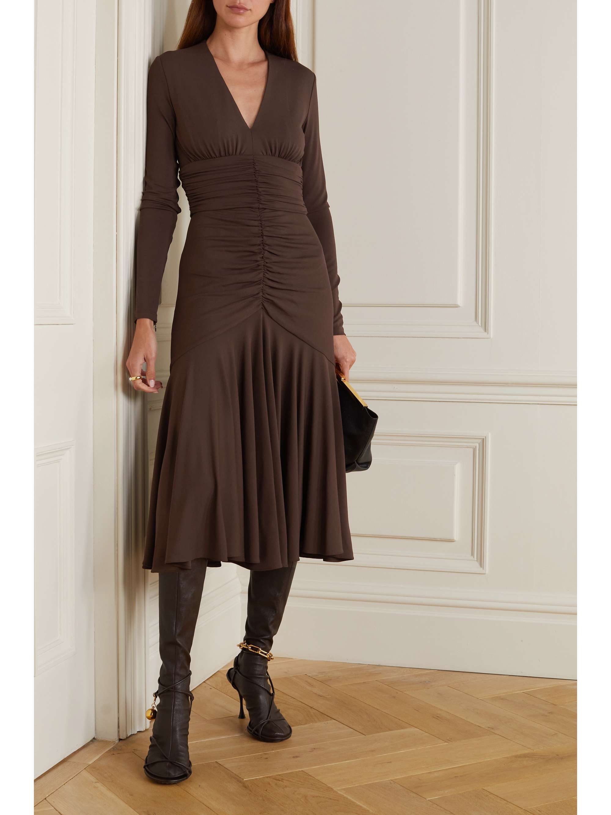 MICHAEL KORS COLLECTION Ruched stretch-jersey midi dress | NET-A-PORTER