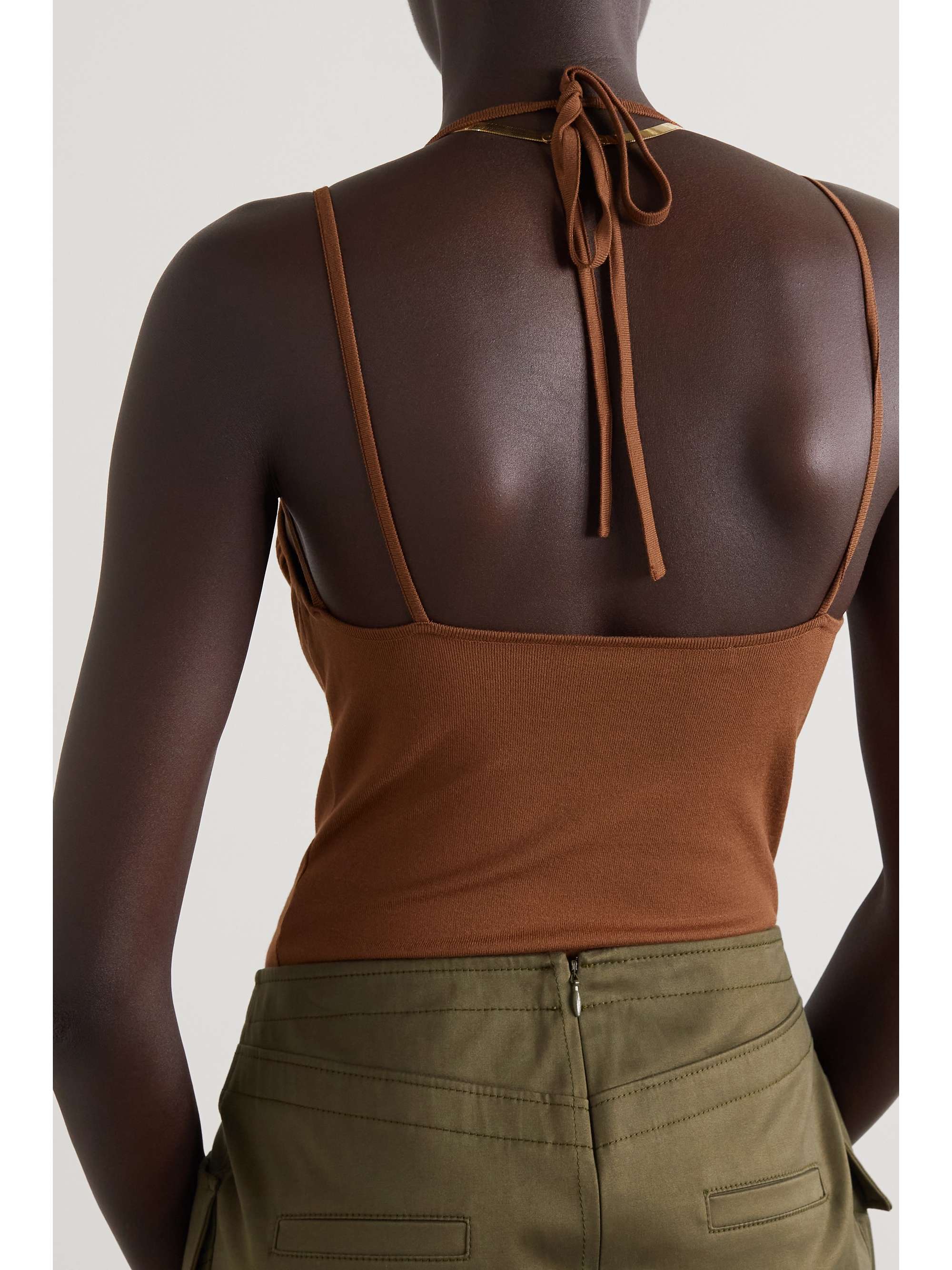 ZEYNEP ARCAY Tie-detailed gathered stretch-knit bodysuit