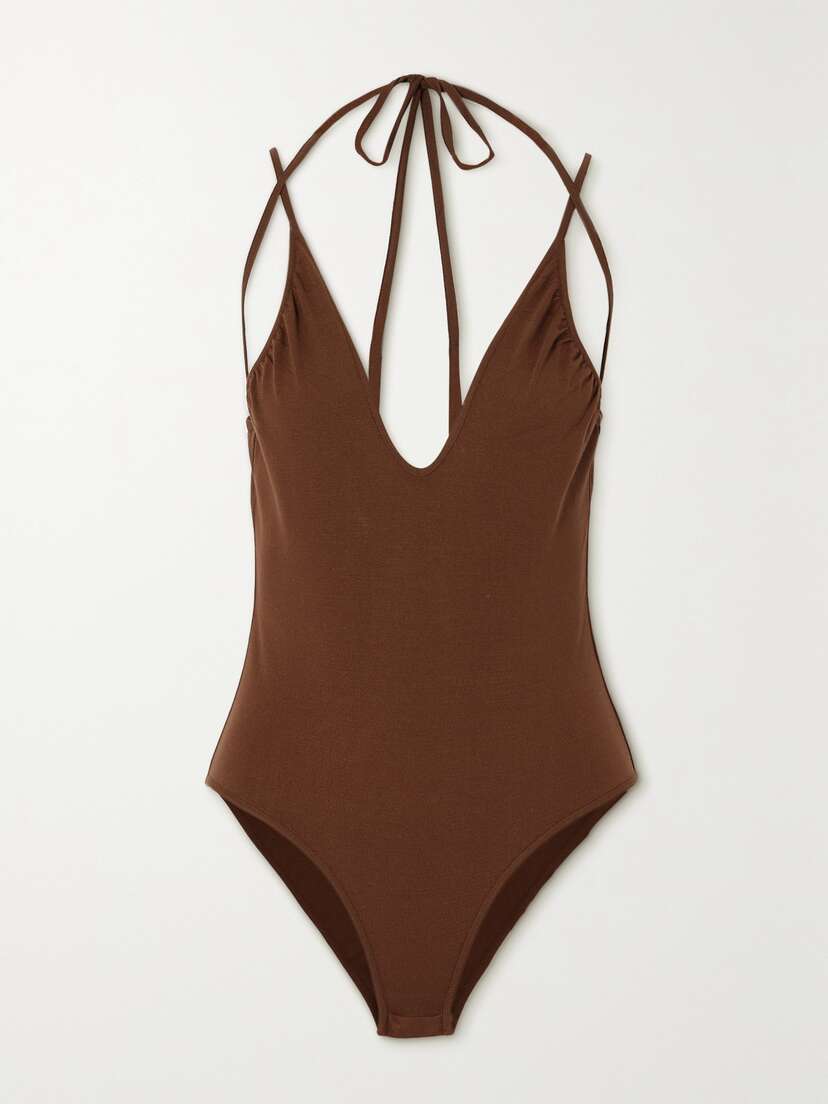 Zeynep Arçay Tie-detailed Gathered Stretch-knit Bodysuit