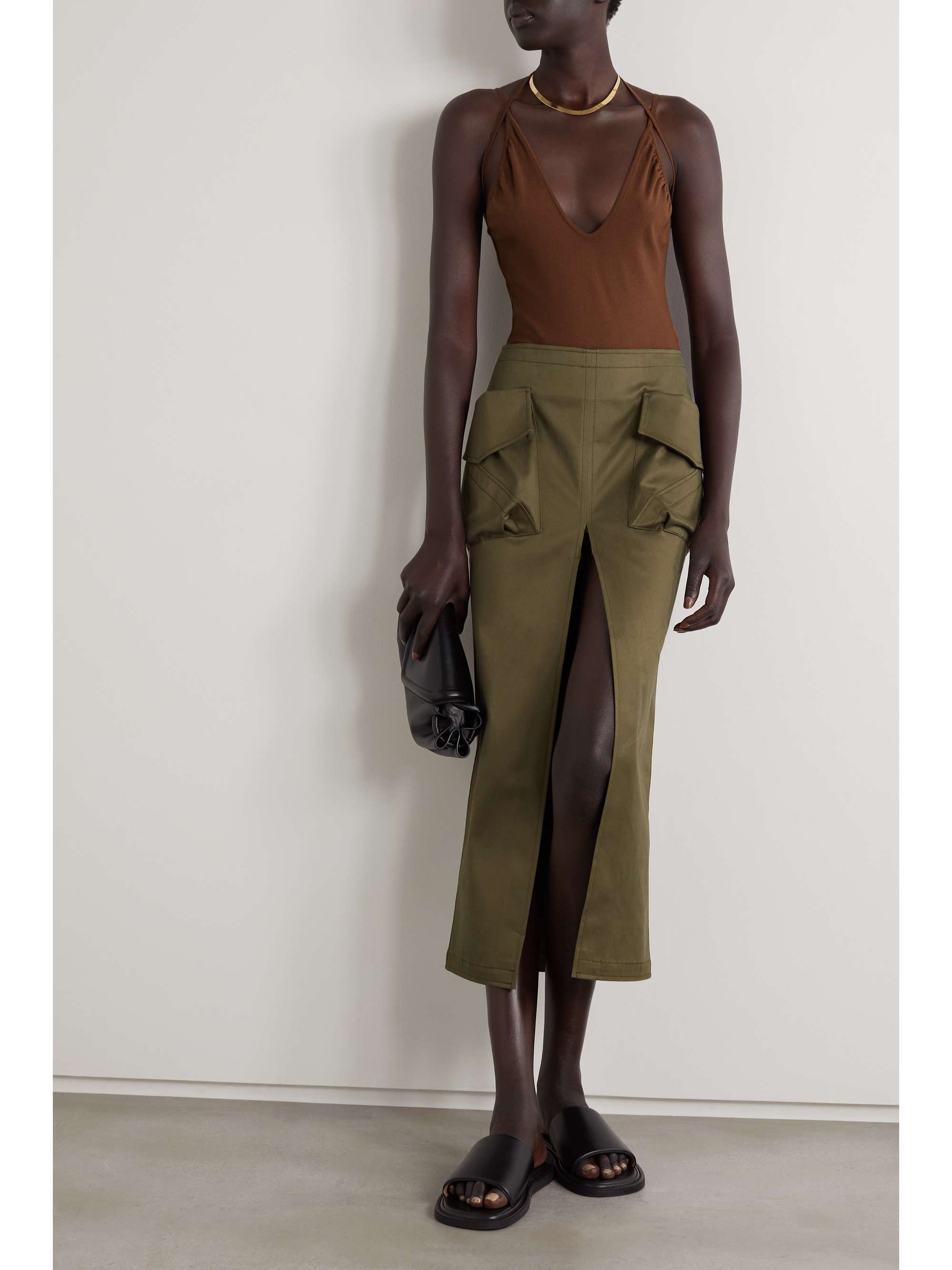 ZEYNEP ARCAY Tie-detailed gathered stretch-knit bodysuit