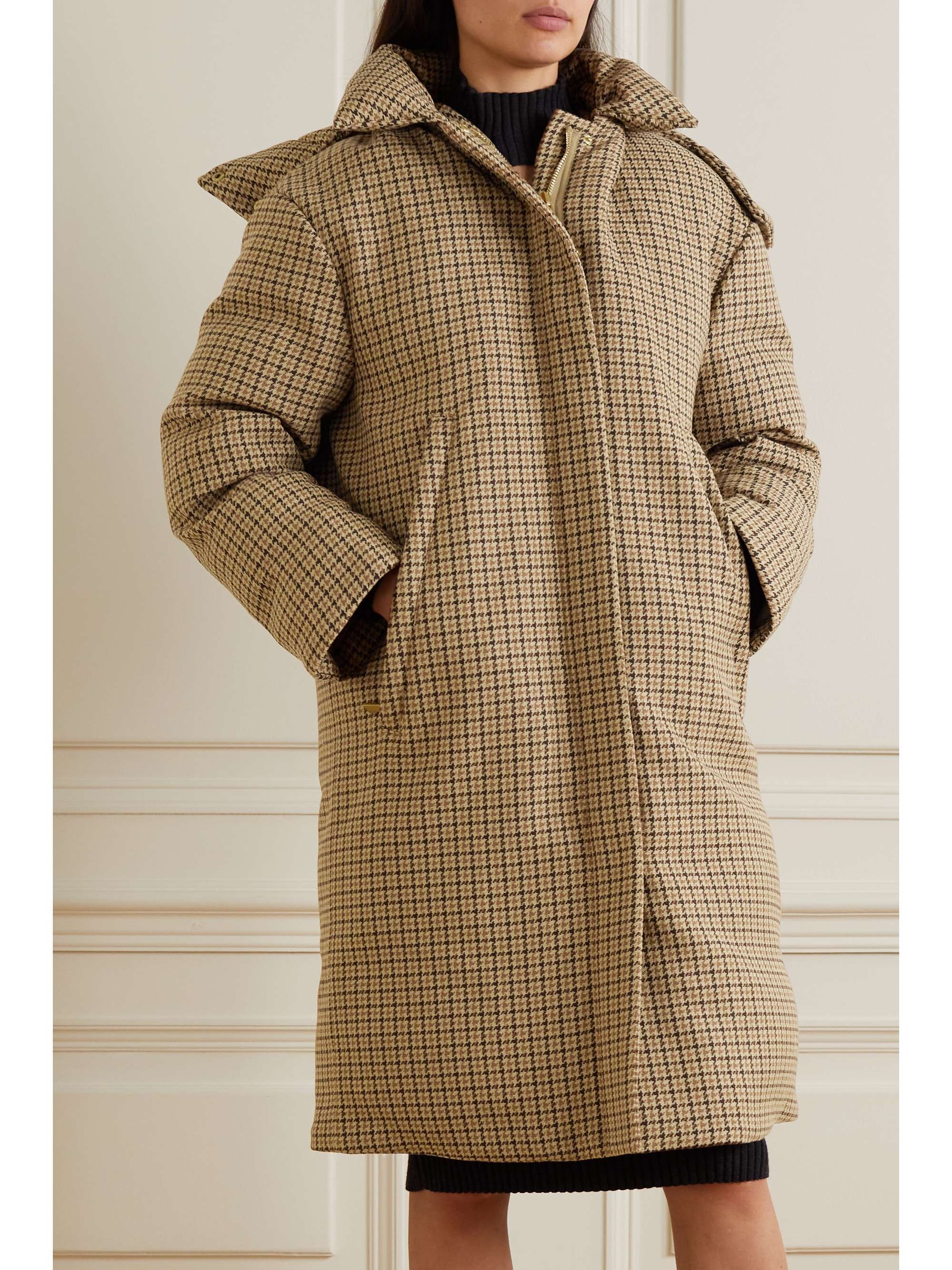 MICHAEL KORS COLLECTION 连帽格纹羊毛羽绒派克外套