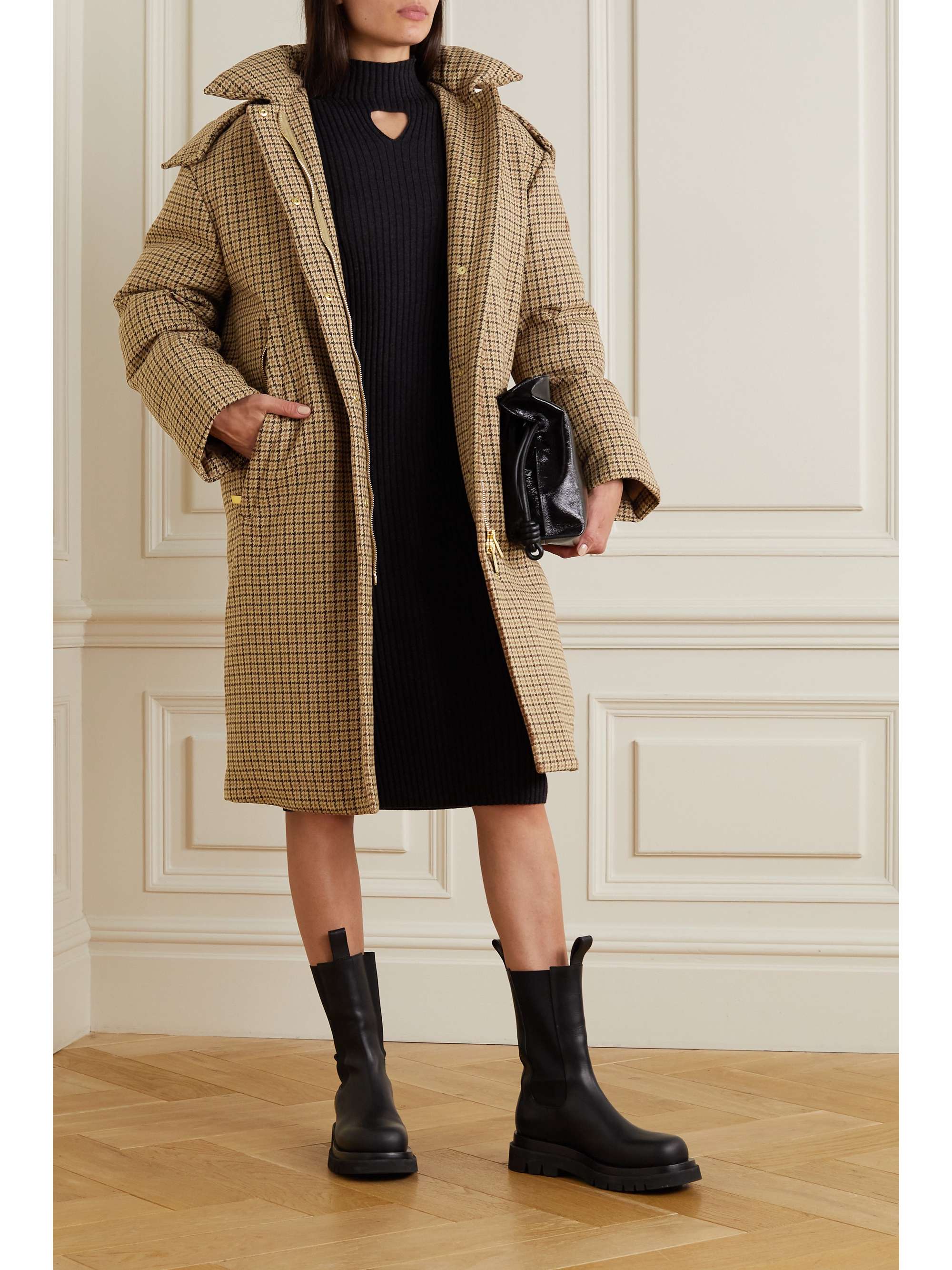 MICHAEL KORS COLLECTION 连帽格纹羊毛羽绒派克外套