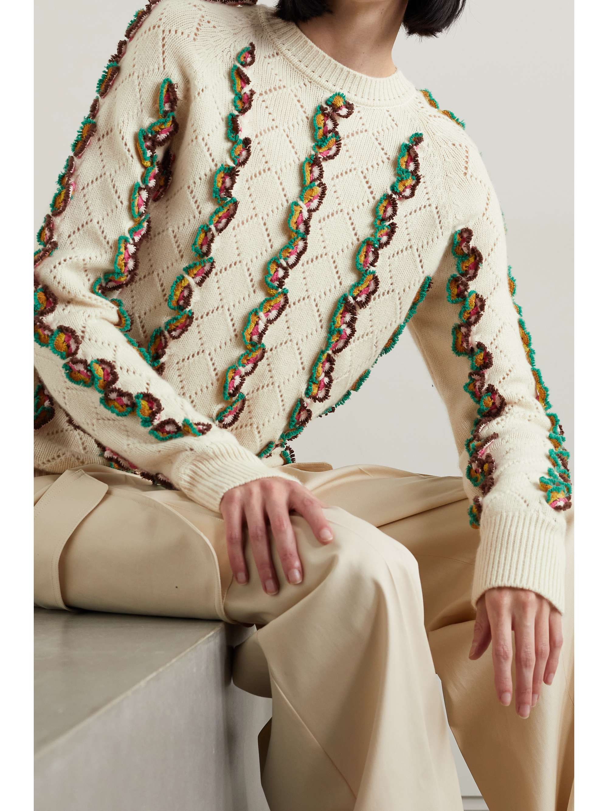 GABRIELA HEARST Alvy appliquéd pointelle-knit cashmere sweater