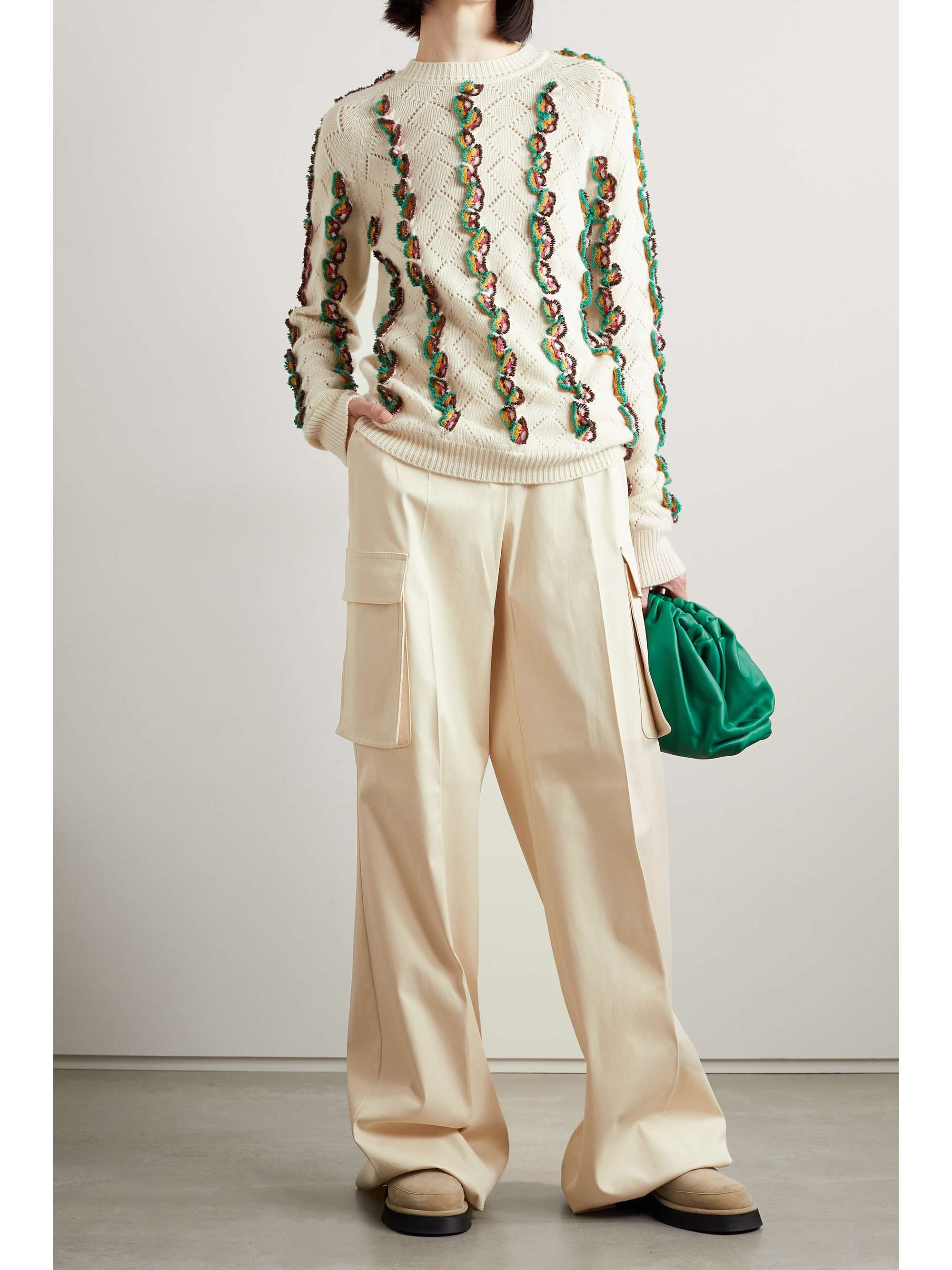 GABRIELA HEARST Alvy appliquéd pointelle-knit cashmere sweater