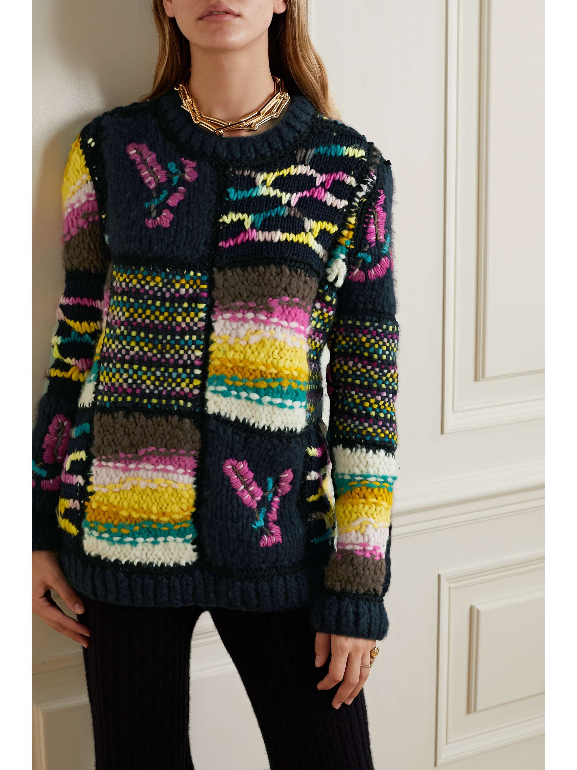 GABRIELA HEARST + NET SUSTAIN Lawrence patchwork cashmere and merino wool-blend sweater