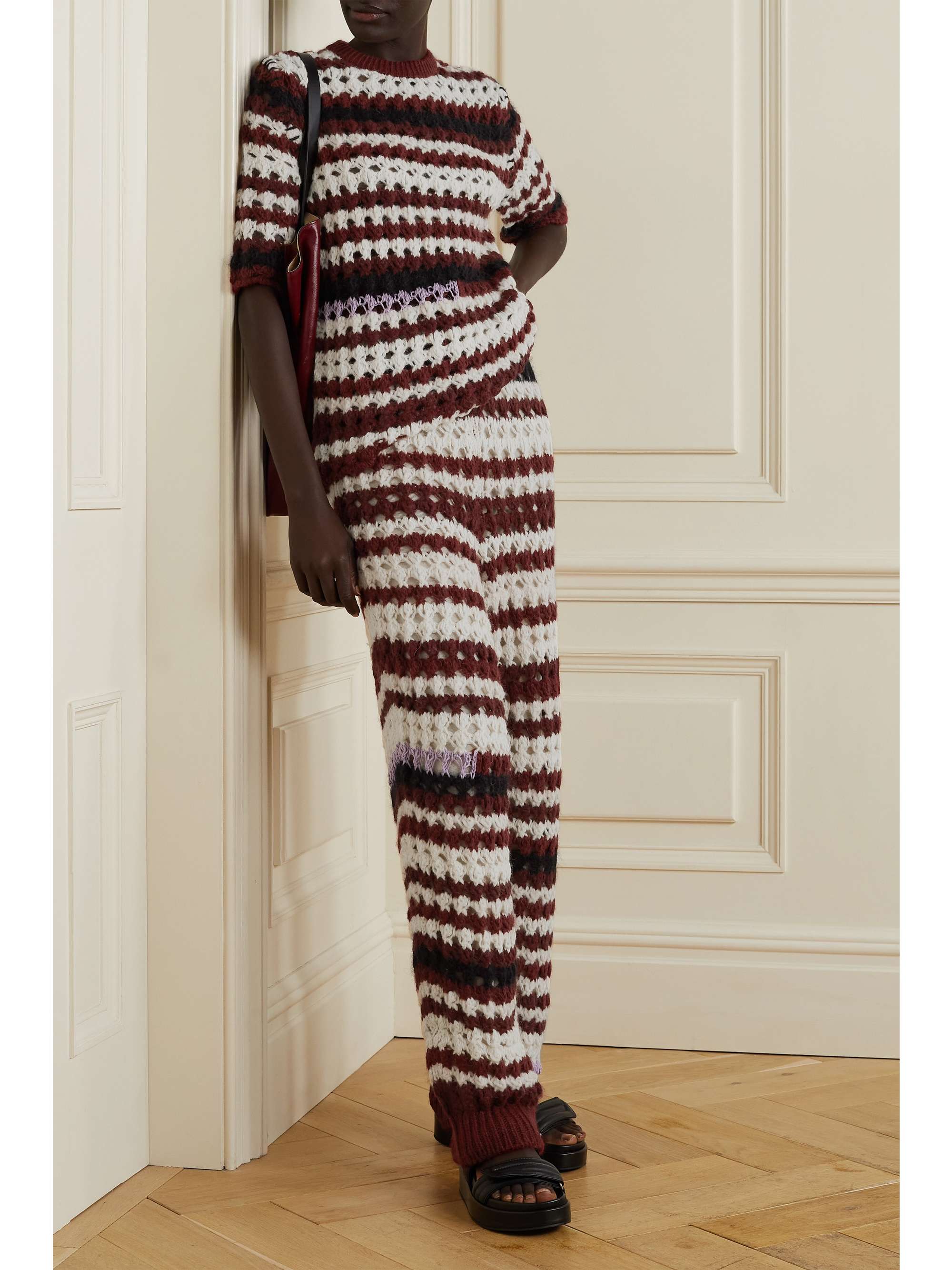 MARNI Striped crochet-knit straight-leg pants