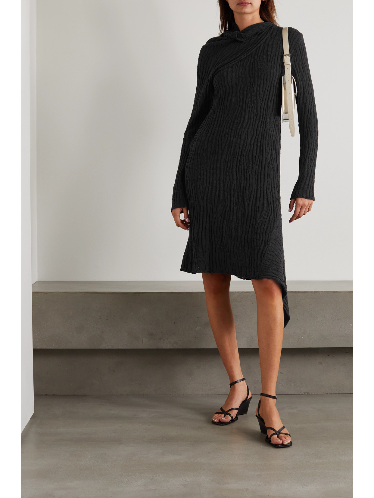 MARQUES' ALMEIDA DRAPED RIBBED RECYCLED COTTON DRESS