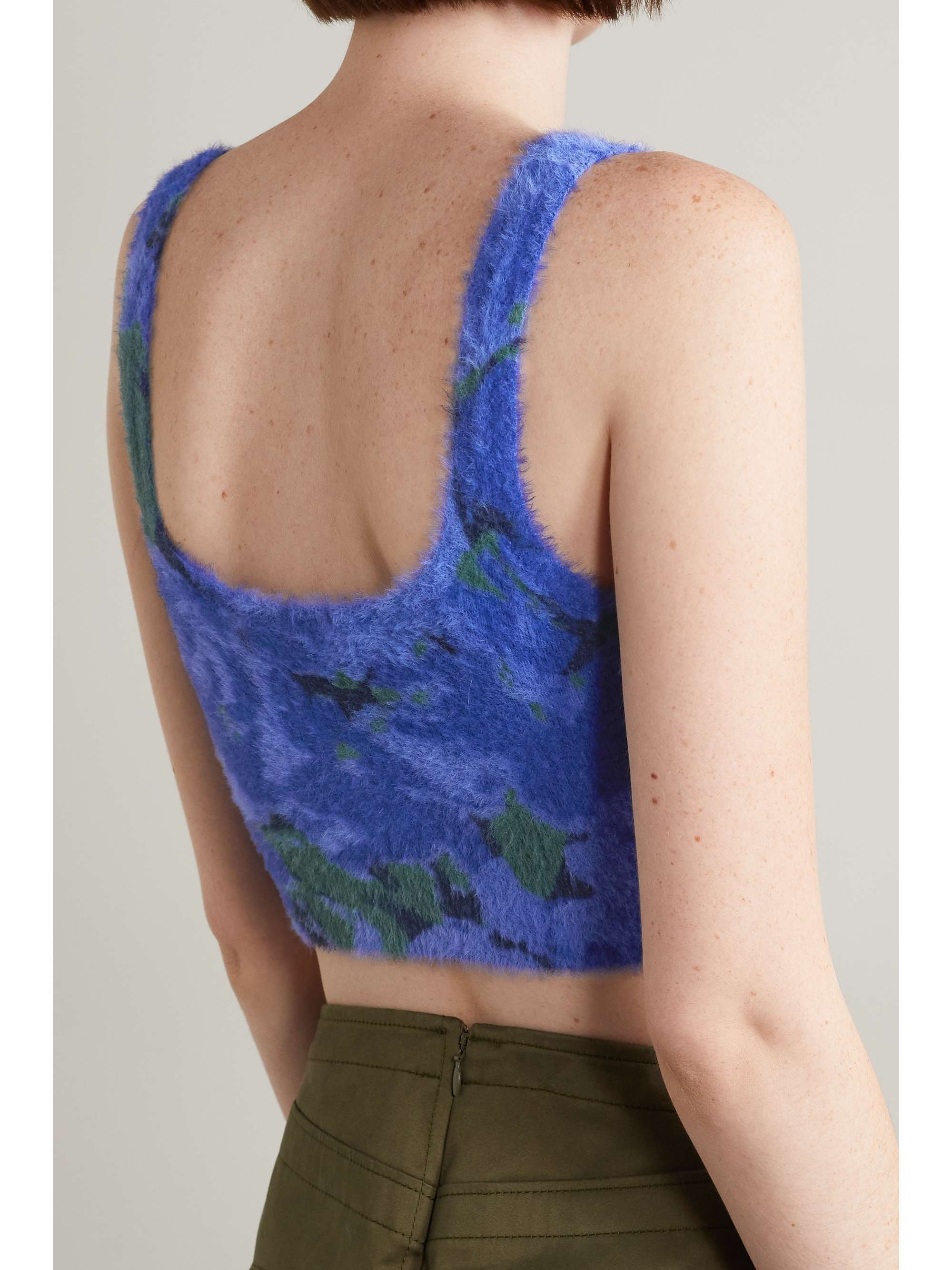 ROTATE BIRGER CHRISTENSEN Birdy cropped printed brushed knitted top