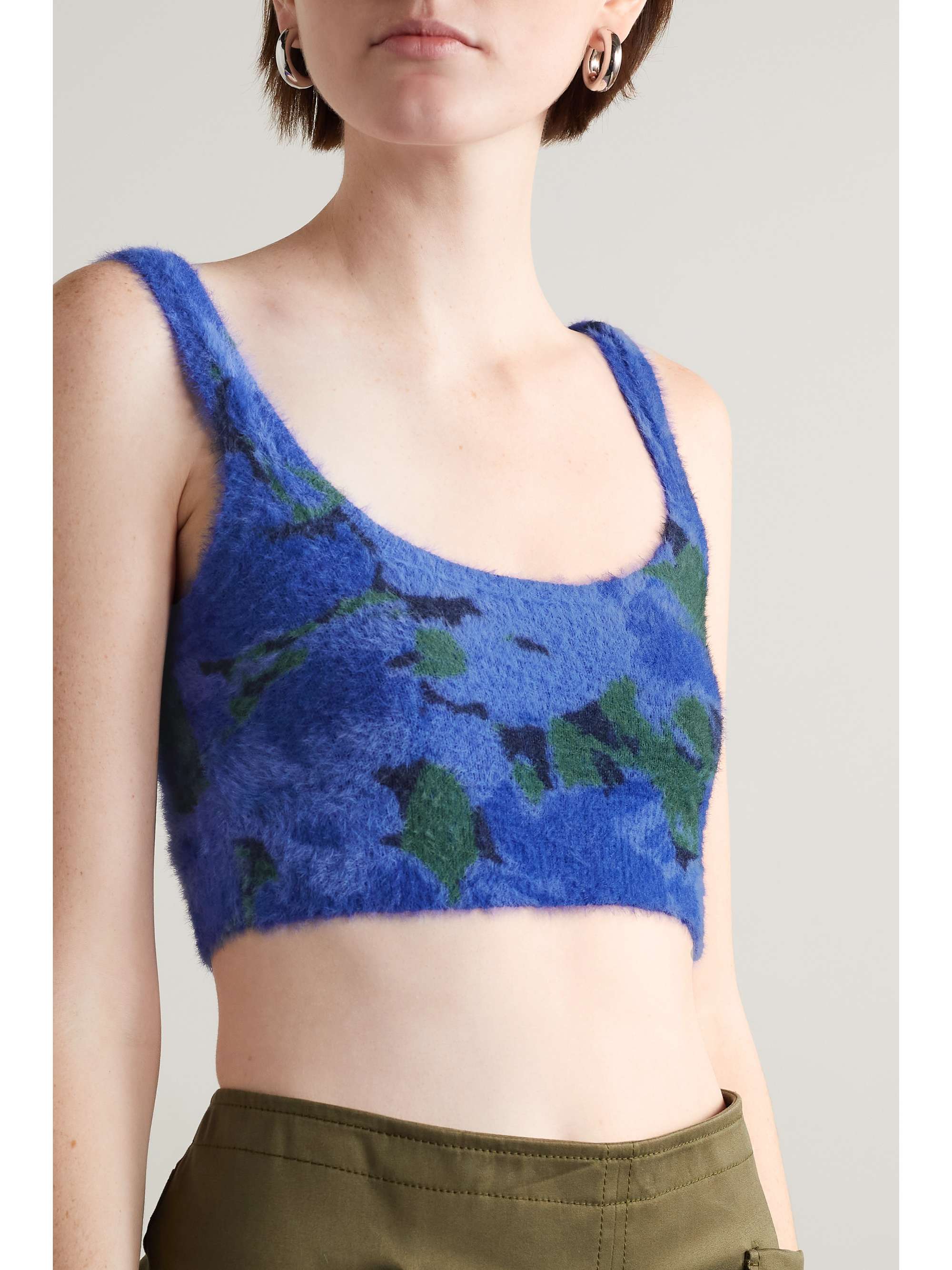 ROTATE BIRGER CHRISTENSEN Birdy cropped printed brushed knitted top