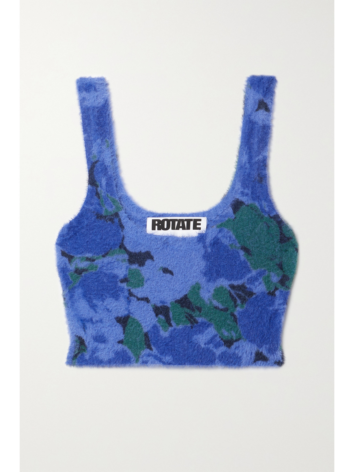 Rotate Birger Christensen Birdy Cropped Printed Brushed Knitted Top In Blue