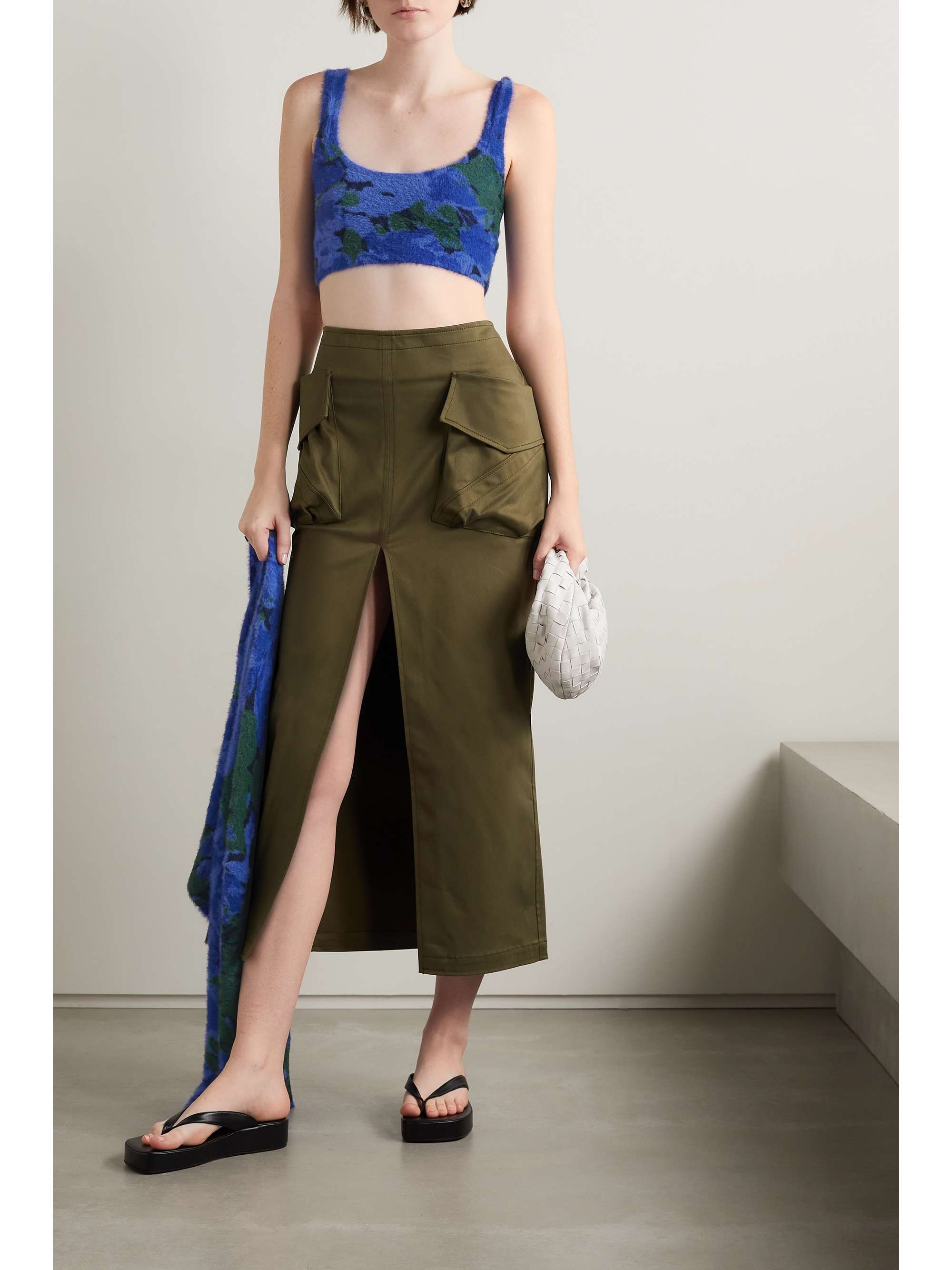 ROTATE BIRGER CHRISTENSEN Birdy cropped printed brushed knitted top