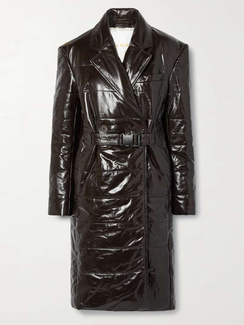 REMAIN Birger Christensen Gia Double-breasted Quilted Padded Patent-leather Coat