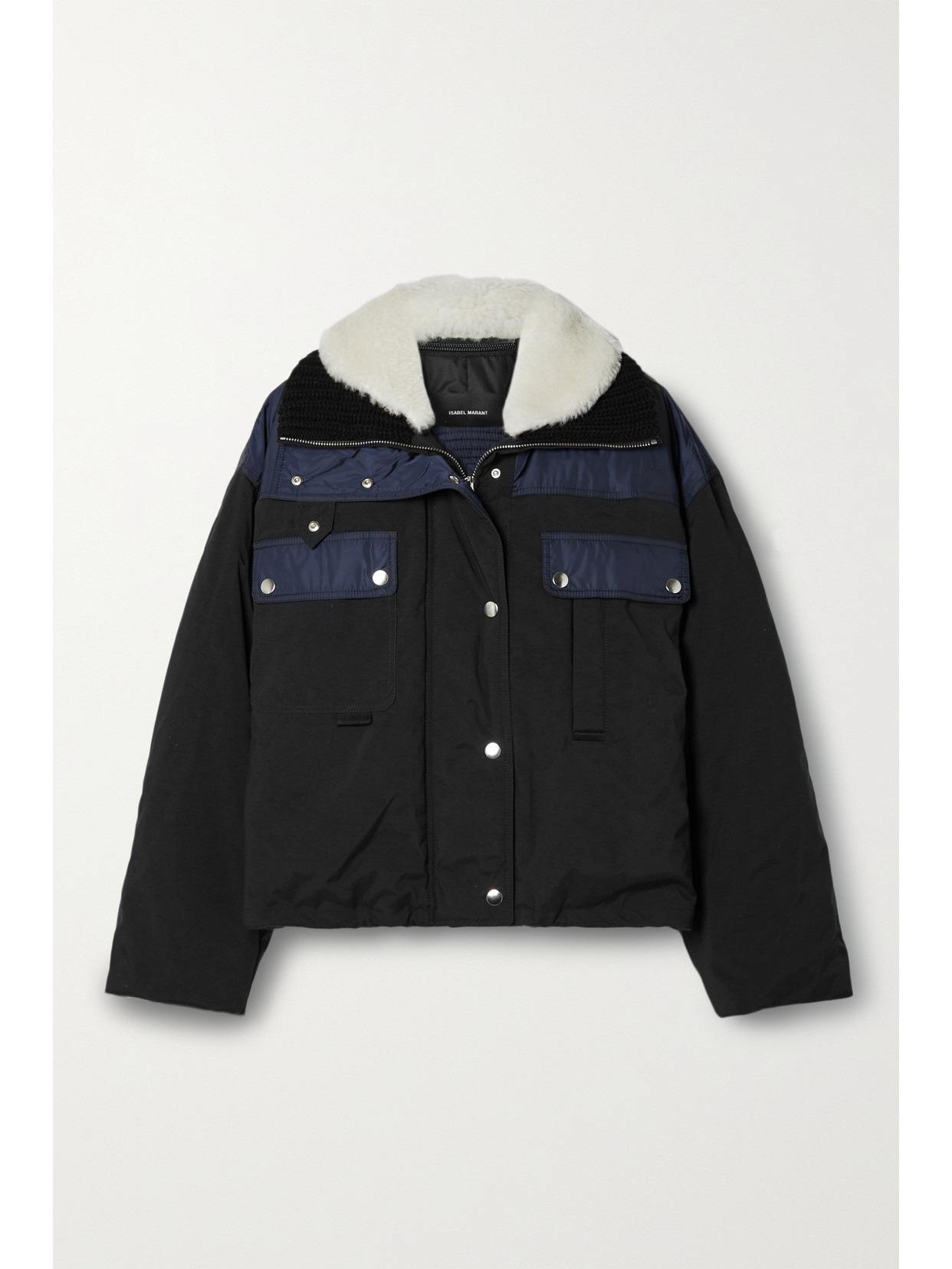 Isabel Marant Dellazia Shearling-trimmed Padded Shell Bomber Jacket In Black