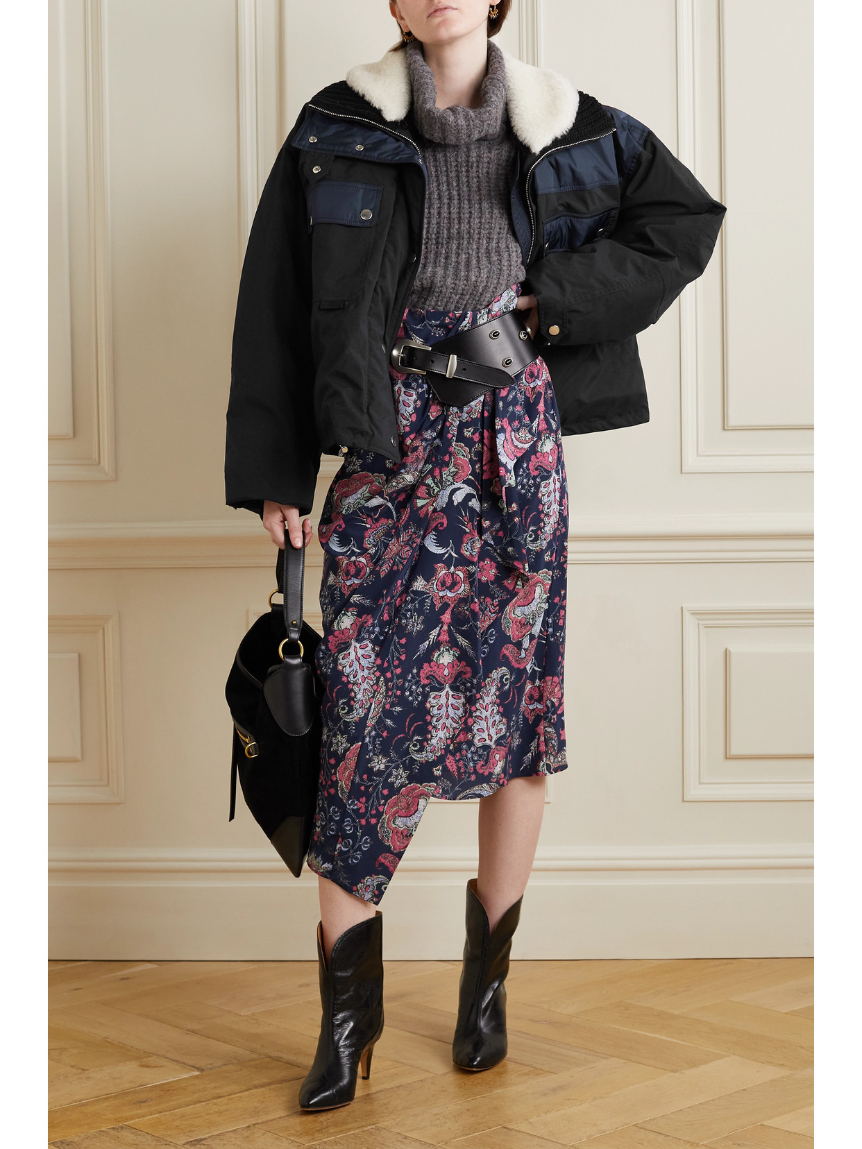 Isabel Marant Dellazia Shearling-trimmed Padded Shell Bomber Jacket In Black