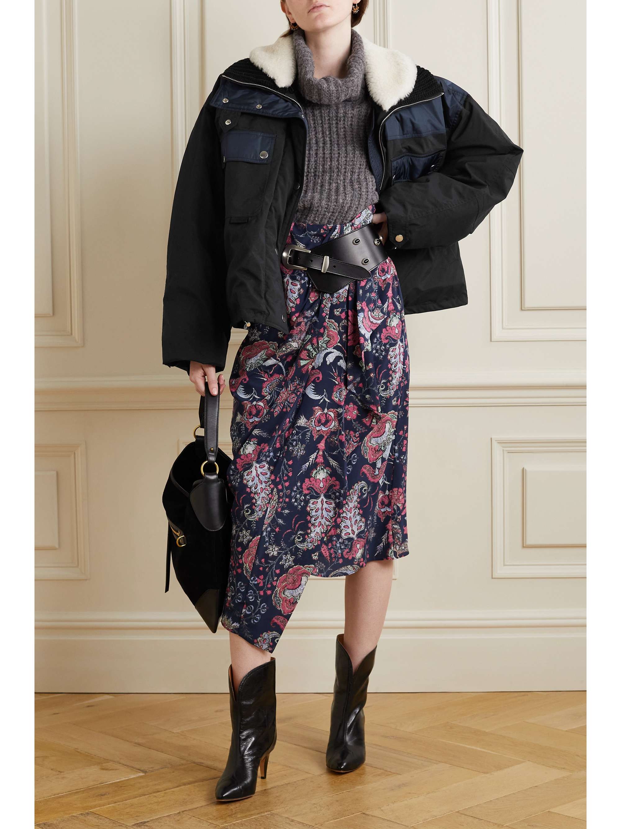 ISABEL MARANT Dellazia shearling-trimmed padded shell bomber jacket