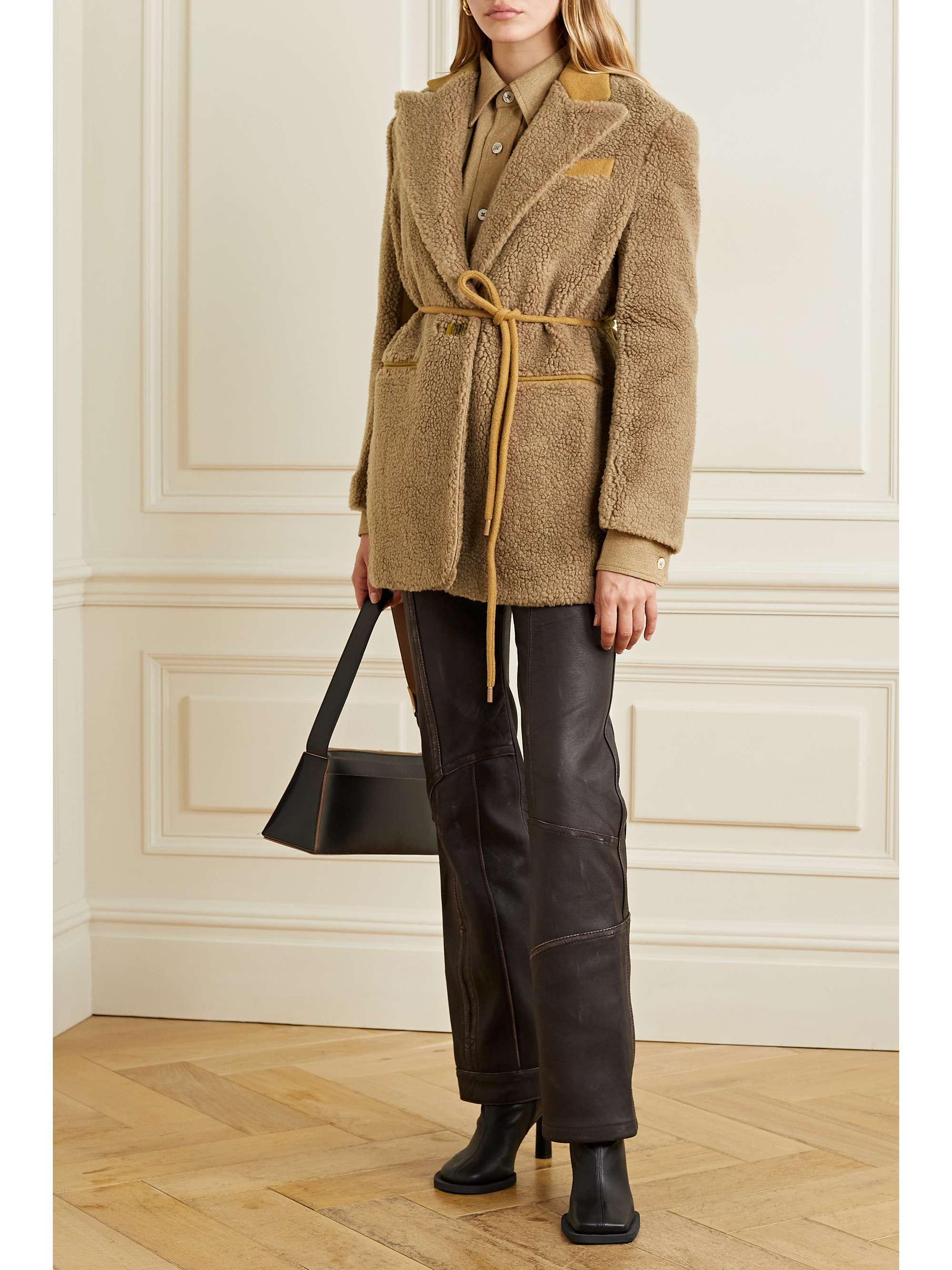 REJINA PYO Laura oversized belted faux shearling and wool jacket