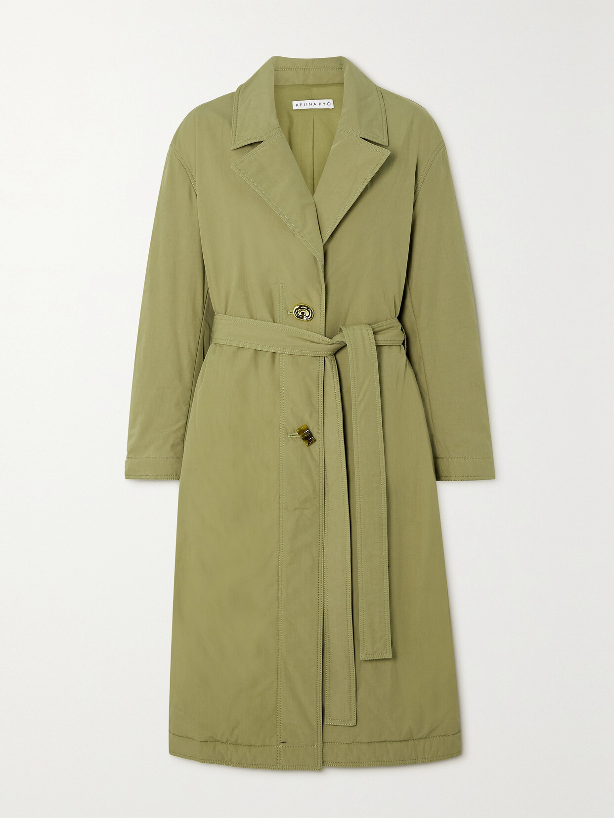 REJINA PYO + Net Sustain Agnes Belted Padded Organic Cotton Coat - Green