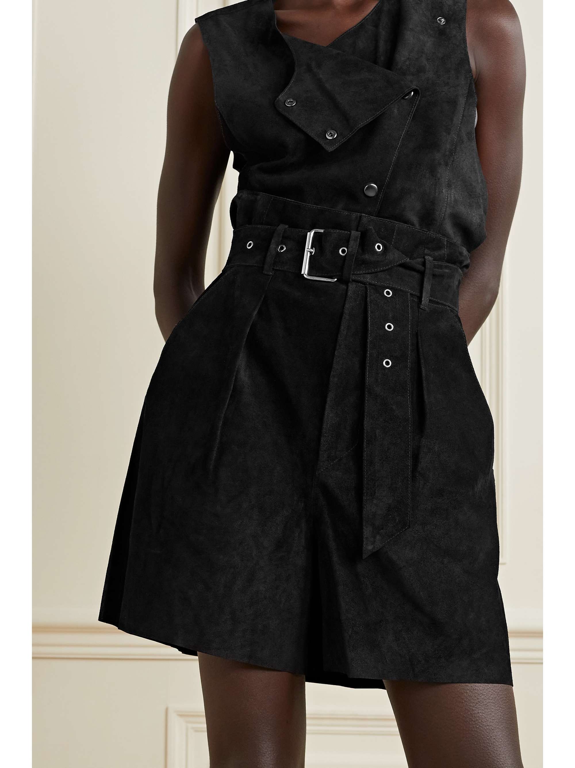 ISABEL MARANT Cililaz belted pleated suede shorts