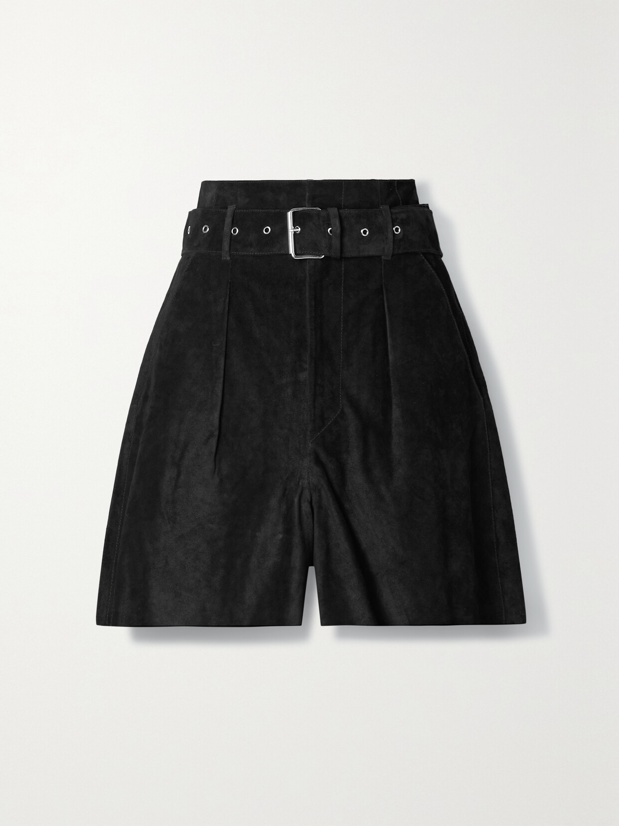 ISABEL MARANT CILILAZ BELTED PLEATED SUEDE SHORTS