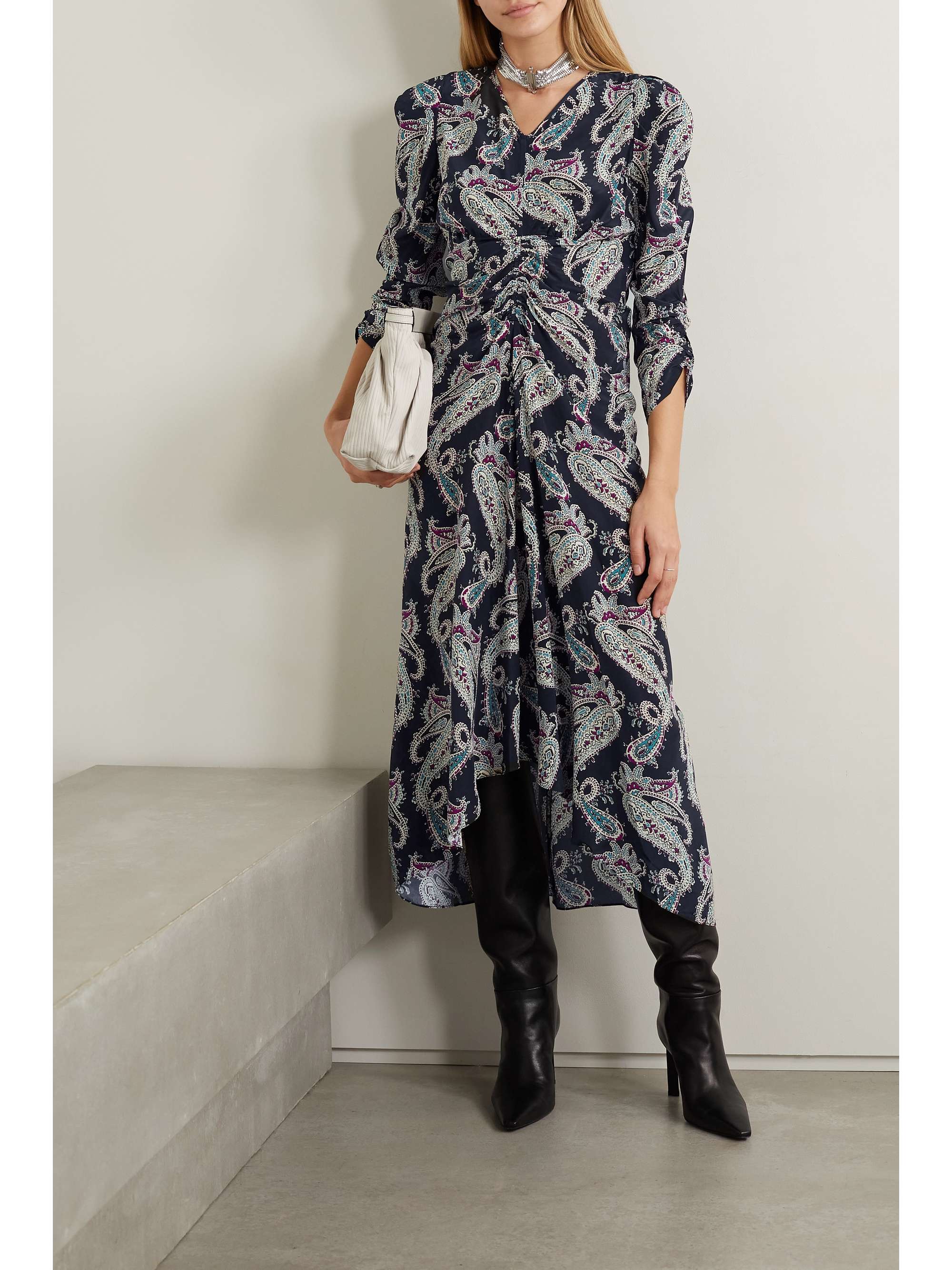 Black Albi ruched paisley-print silk crepe de chine midi dress | | NET-A-PORTER