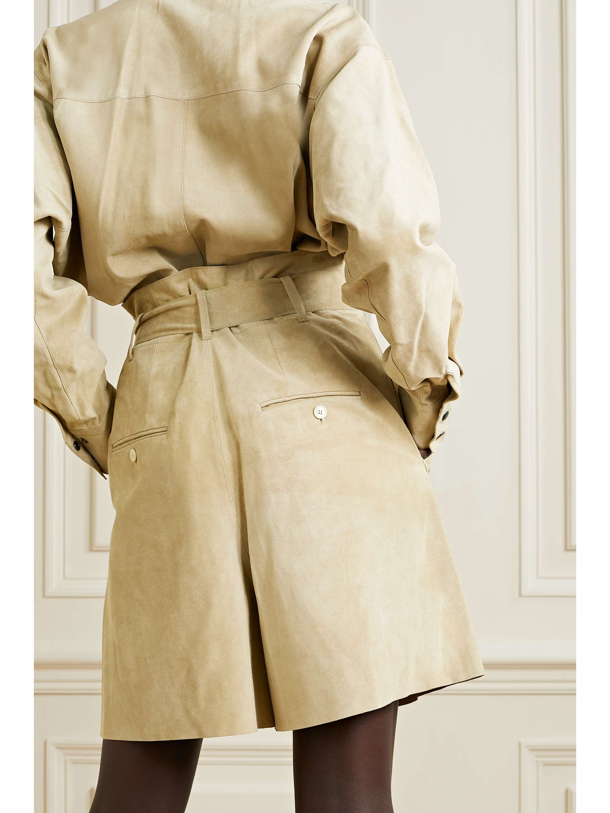 ISABEL MARANT Cililaz belted pleated suede shorts