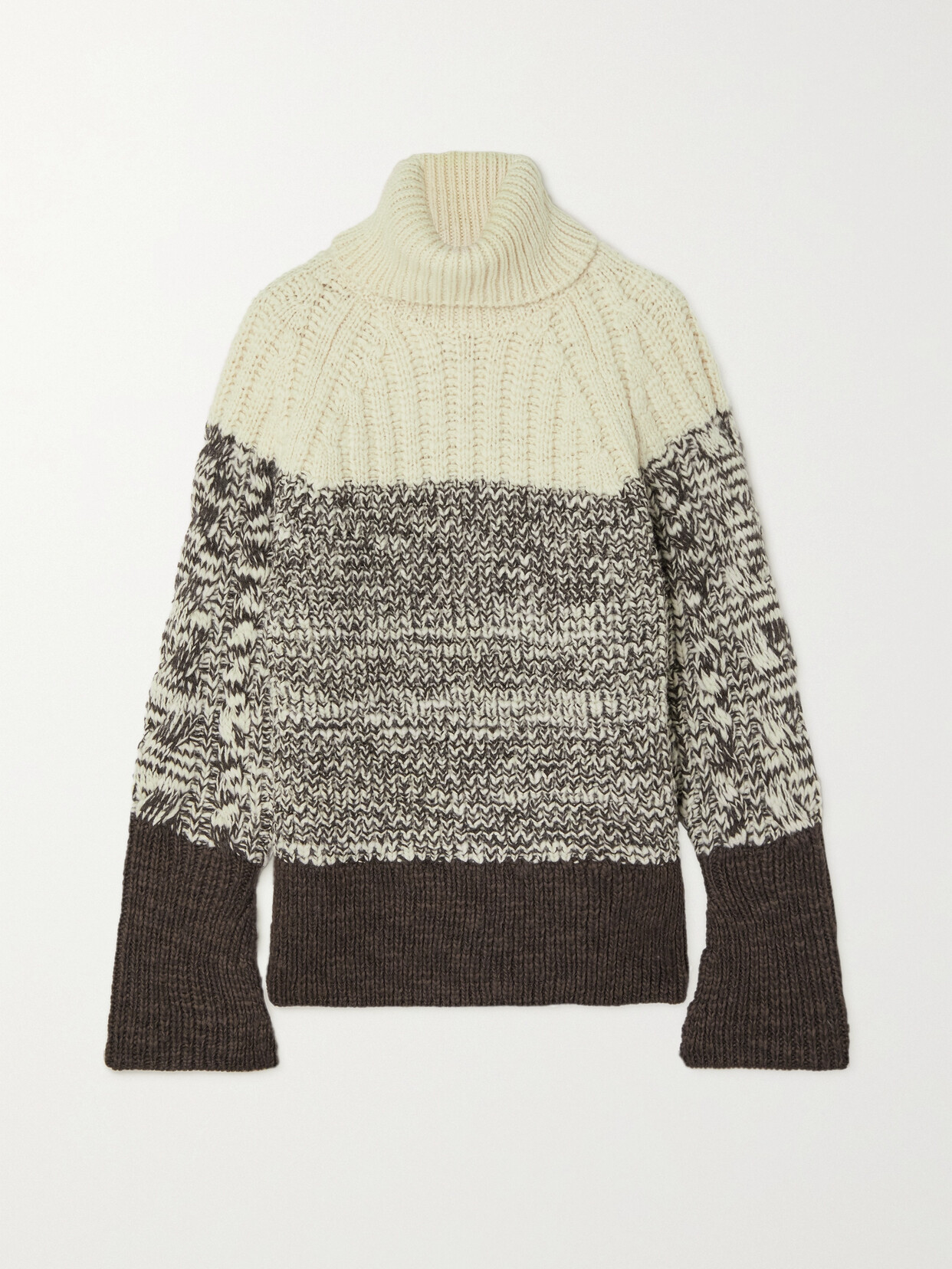 3.1 Phillip Lim Striped Cable-knit Wool Turtleneck Sweater In Green
